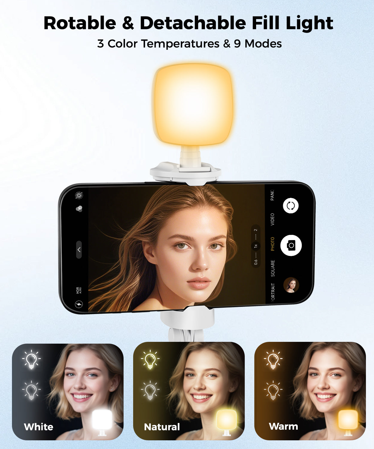 68" Phone Tripod & Selfie Stick with Remote and Fill Light, Auto Open Phone Tripod Stand, Extendable Cell Phone Stand for Video Recording, Travel, Vlogging, Compatible with iPhone/Android(US