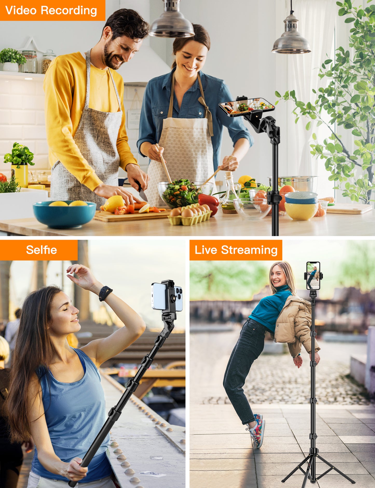 Phone Tripod, 71" Portable Cellphone Tripod Stand with Remote & Phone Holder, Camera Stand for iPhone, Compatible with Camera iPhone/Android Smartphone/Gopro(US))