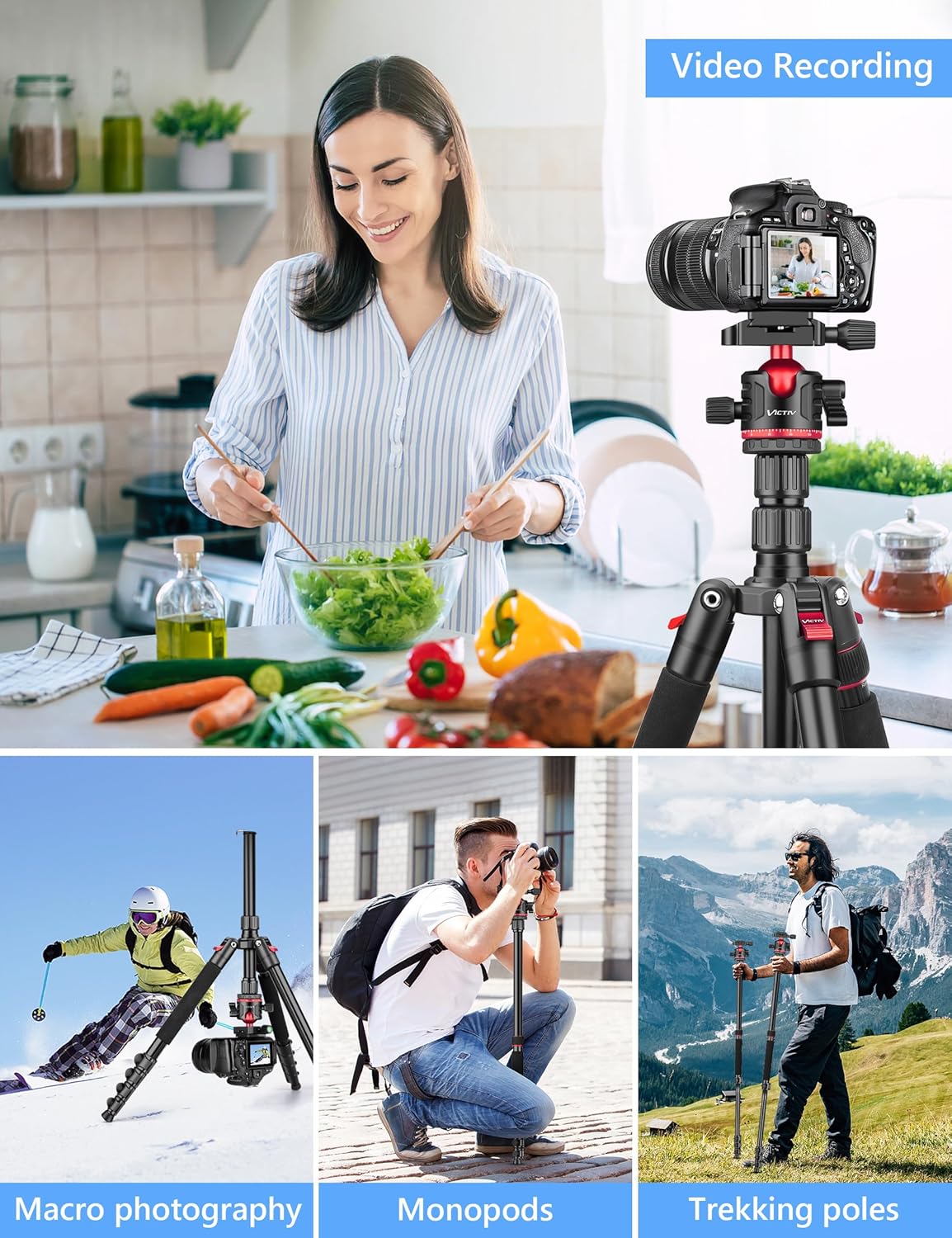 Victiv 78" Aluminium Camera Tripod for DSLR, Spotting Scope, Telescope, Binoculars, Professional Heavy Duty Camera Tripod Stand for Photography Video Recording