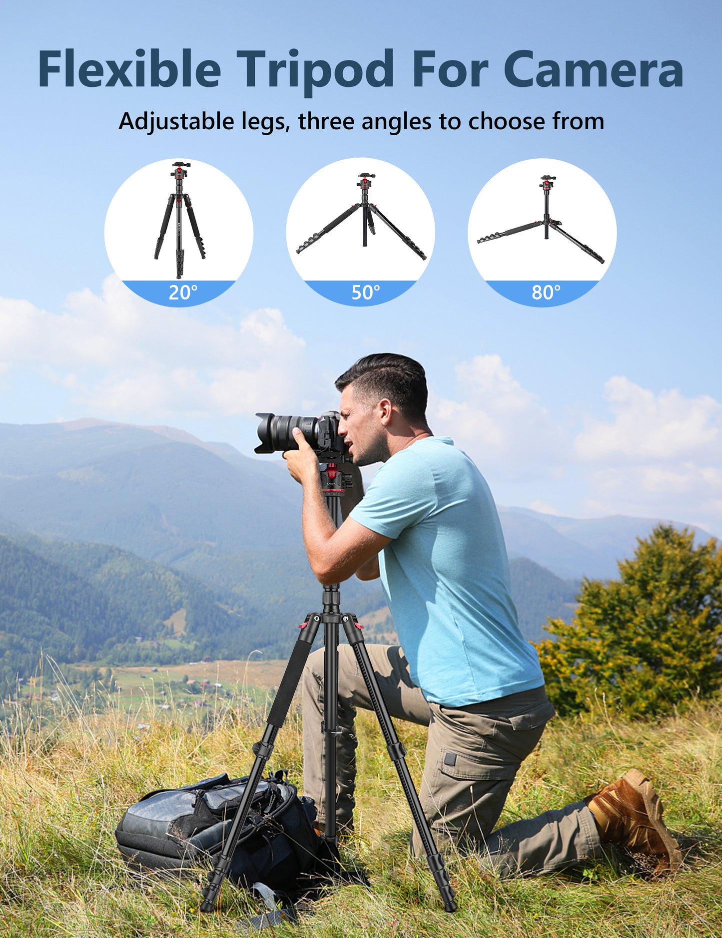 78" Porfessional Tripod for Camera, Victiv Aluminum Camera Tripod Monopod for DSLR, Spotting Scope,Telescope, Binoculars, Compact Heavy Duty Camera Stand for Photography Video Recording Travel(RED US)