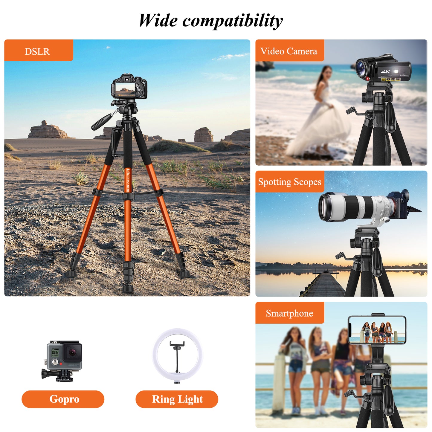 Victiv Tripod 74-Camera-Tripod for Cell Phone, Aluminum Professional Heavy Duty Camera Tripod Stand, Tripod for Camera DSLR SLR with Carry Bag, Compatible with Canon Nikon iPhone(US)