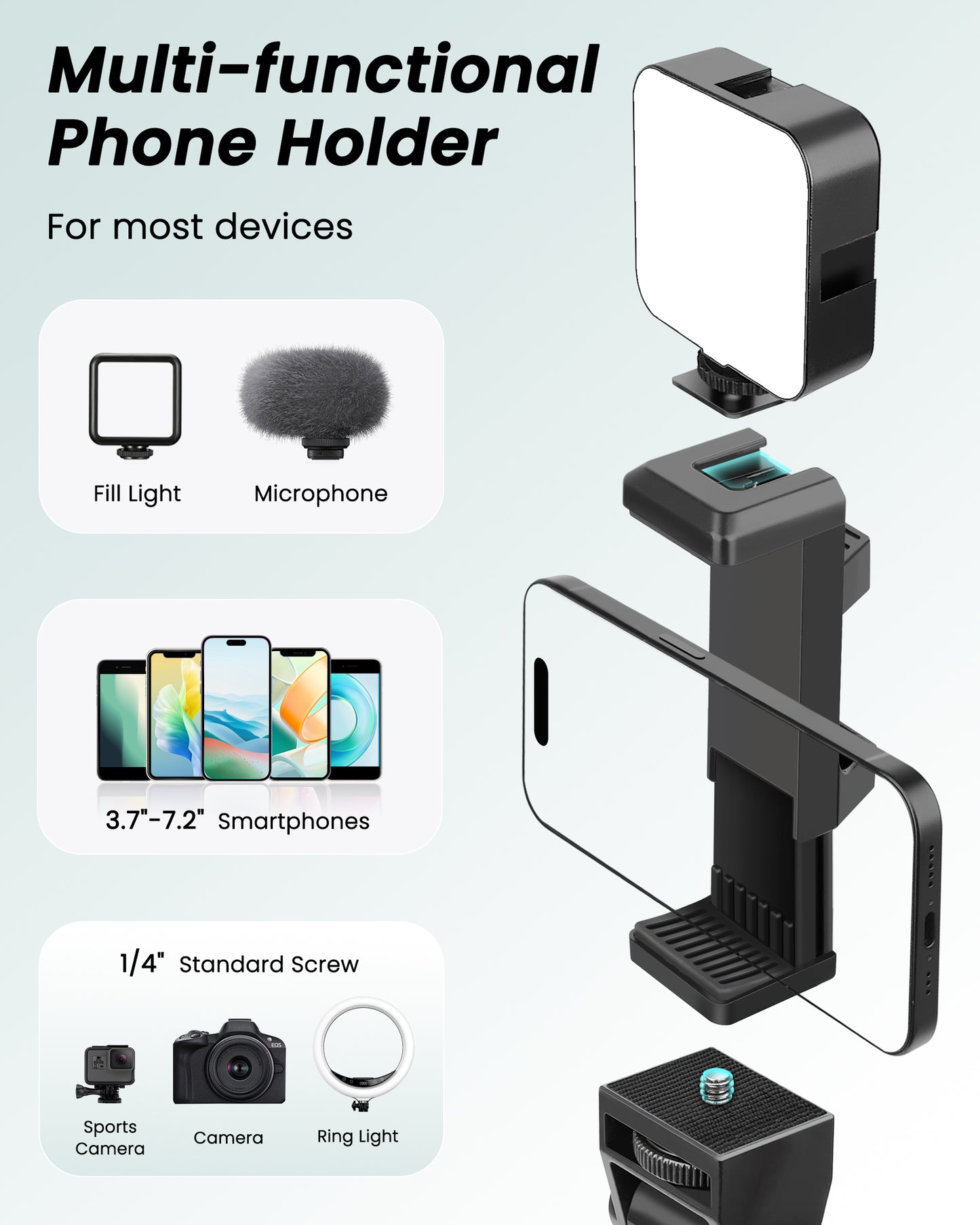 Victiv 77.5" Tall Tripod for Smartphone, Overhead Phone Tripod Stand with Flexible Gooseneck Compatible with iPhone 17/16/15/14/13/12, Portable Aluminum Selfie Stick Camera Tripod for Travel Vlogging(EU)