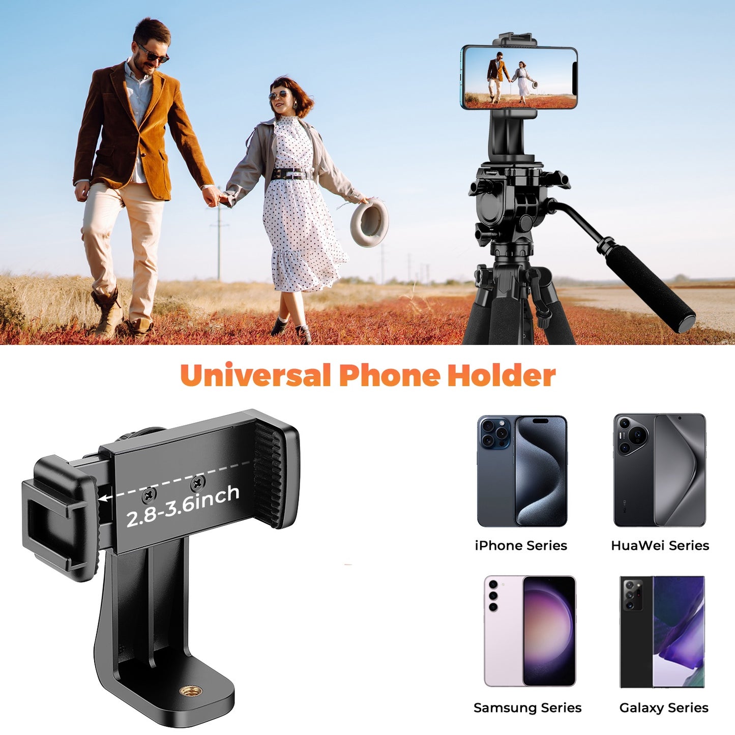Victiv 75'' Aluminium Camera Tripod, Heavy Duty Mobile Stand Video Shoot with Phone Holder, Professional Tripod Compatible with Camera, Spotting Scopes, Projector, Camcorder, Cell Phone, Max Load 16LB(IN)