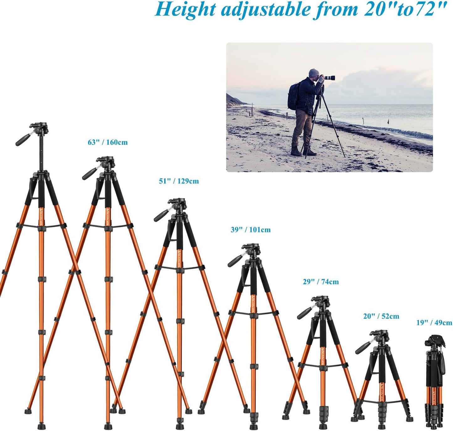 Victiv 182 cm Aluminium Camera Tripod, Lightweight and Compact Travel Tripod for DSLR with 3-Way Swivel, 360° Panoramic Ball Head and Phone Holder, Can Be Used for YouTube, Vlog and Video Conferencing(EU)