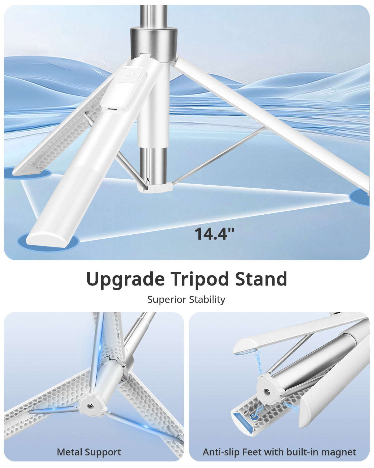 Victiv Magnetic Selfie Stick Tripod for iPhone, 70" Phone Tripod Stand for Filming with Rechargeable Remote, Mag-safe Selfie Stick for Video Recording, Vlogging & Content Creation-White(EU)