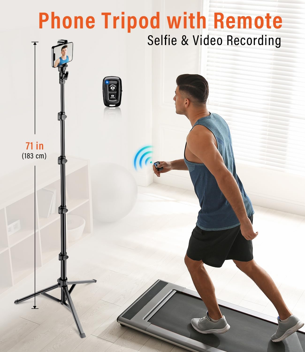 Phone Tripod, 86" Tall Tripod Stand with Gooseneck and Remote, Suitable for Recording Fitness Vlog Watching Cooking, Compatible with Smartphone, Camera(US)