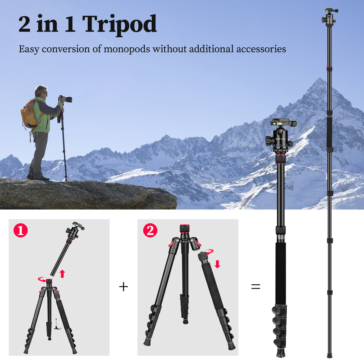 Professional Tripod for Camera, Victiv 81 inch Aluminium Compact Travel Camera Tripod Monopod Heavy Duty with Phone Mount, Compatible with Canon Nikon Sony(us)