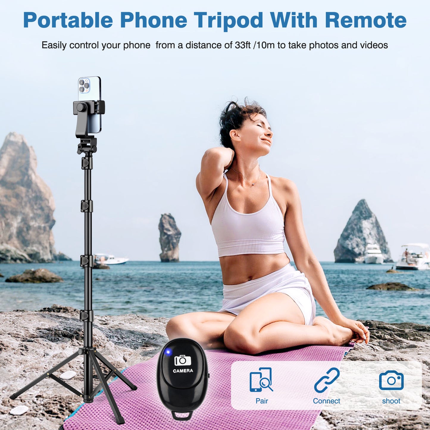 70" Phone Tripod with Remote & Holder, Portable Cell Phone Stand, Selfie Stick for Video Recording, Compatible with iPhone 14/13 Pro Max/Android/Camera（US)）
