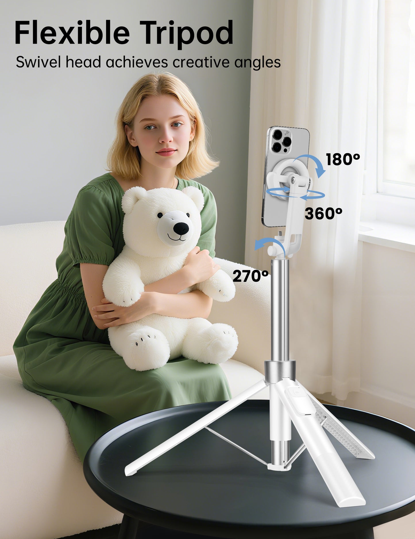 70" Magnetic Tripod for iPhone Magsafe, Extendable Selfie Stick Tripod with Rechargeable Remote & Magnetic Holder, 360° Rotatable Cell Phone Tripods Stand for Video Recording & Content Creation