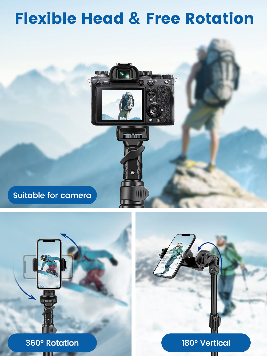 Phone Tripod, 72" Camera Stand Tripod with Remote and Phone Holder, Stable & Adjustable Tall, Suit for iPhone/Digital Camera(US)