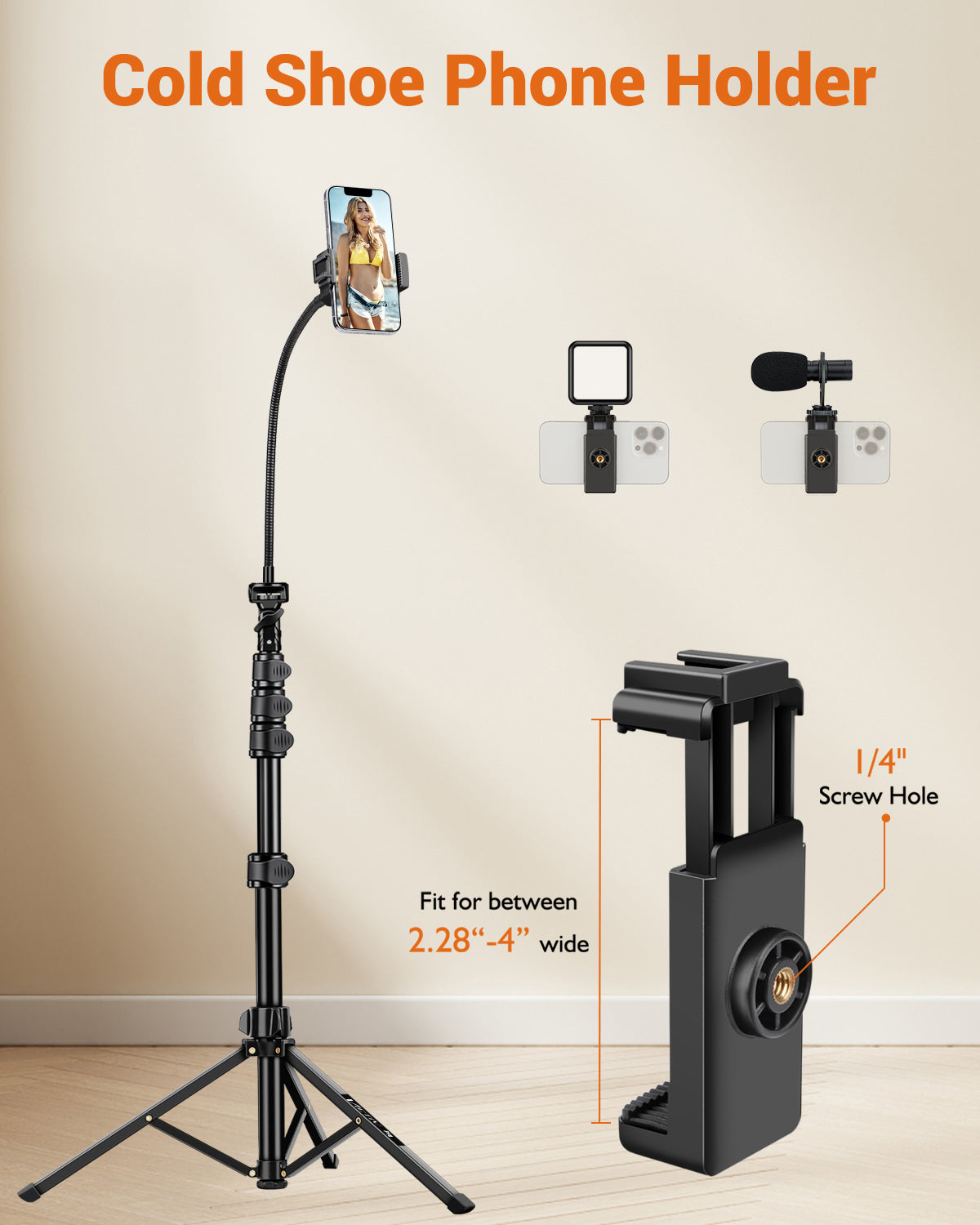 Phone Tripod, 85" Tall Tripod for iPhone with Gooseneck and Remote, Overhead Phone Stand for Recording Watching Cooking Fitness Vlog, Compatible with iPhone Android, Black(US)