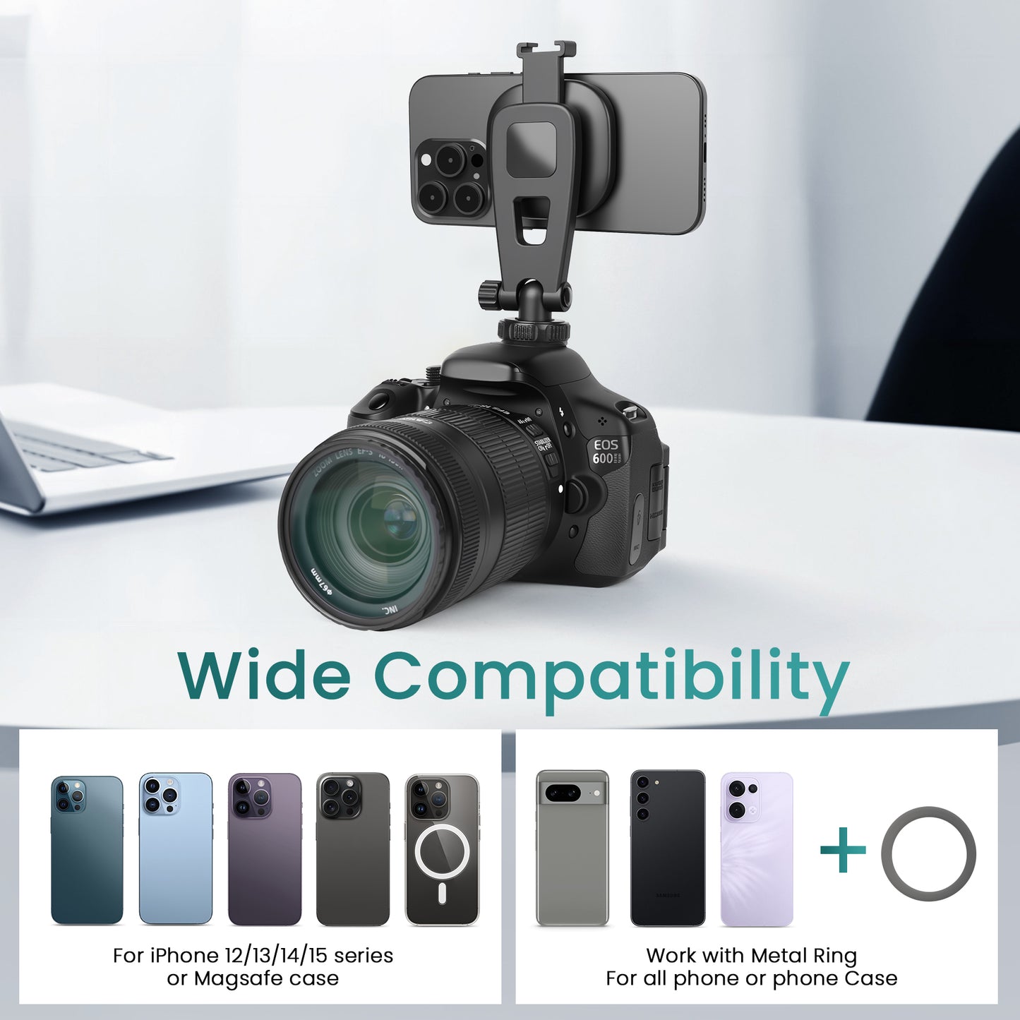 Victiv Magnetic Phone Tripod Mount with Cold Shoe, Adjustable iPhone Tripod Holder Adapter with 1/4” Screw, Camera Phone Mount for iPhone, Camera, Tripods(us)