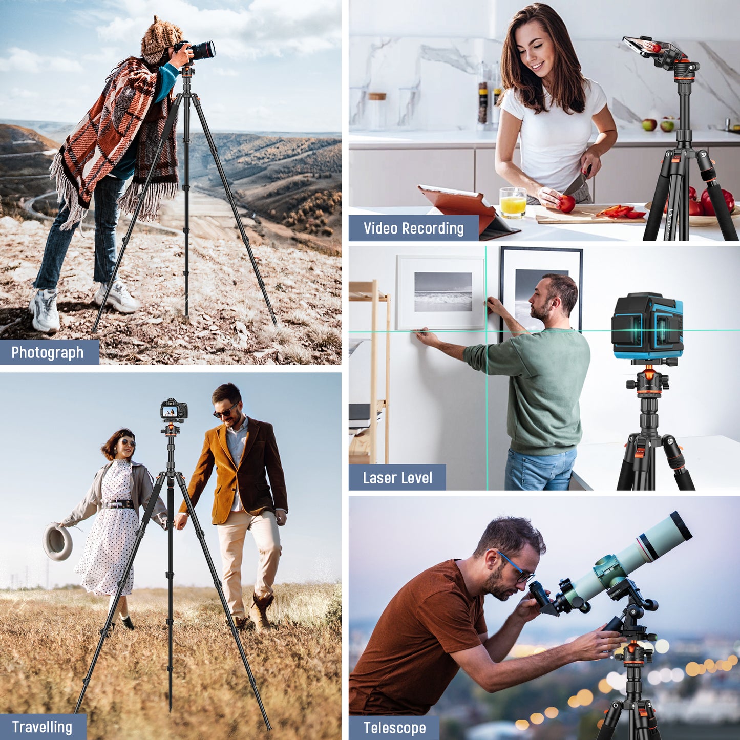 Victiv 78"/ 198cm Camera Tripod for Canon Sony Nikon, DSLR Tripod Lightweight with Monopod for Travel, Compact Tripods with Ball Head and Phone Holder, Tall Camera Stand Max Load 8kg(EU)
