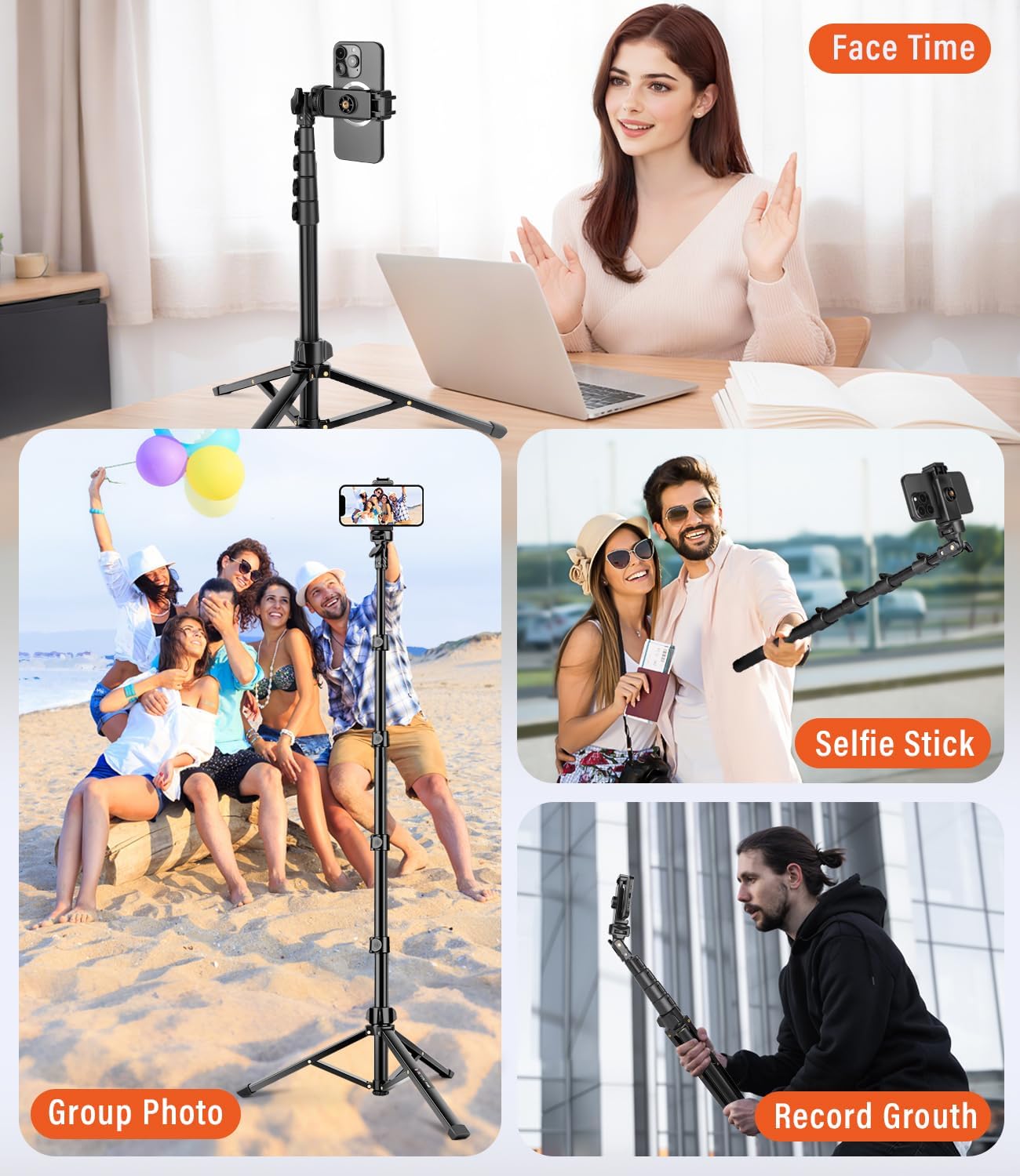 Phone Tripod, 86" Tall Tripod Stand with Gooseneck and Remote, Suitable for Recording Fitness Vlog Watching Cooking, Compatible with Smartphone, Camera(US)