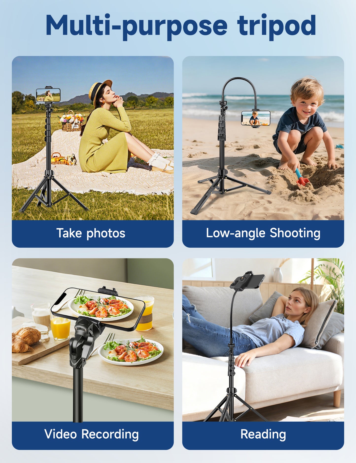 Phone Tripod Stand, 85" Tall Cellphone Tripod for iPhone with Gooseneck Remote, Flexible Portable Phone Stand for Recording, Compatible with iPhone 14 13 12 pro Android Camera（US)）