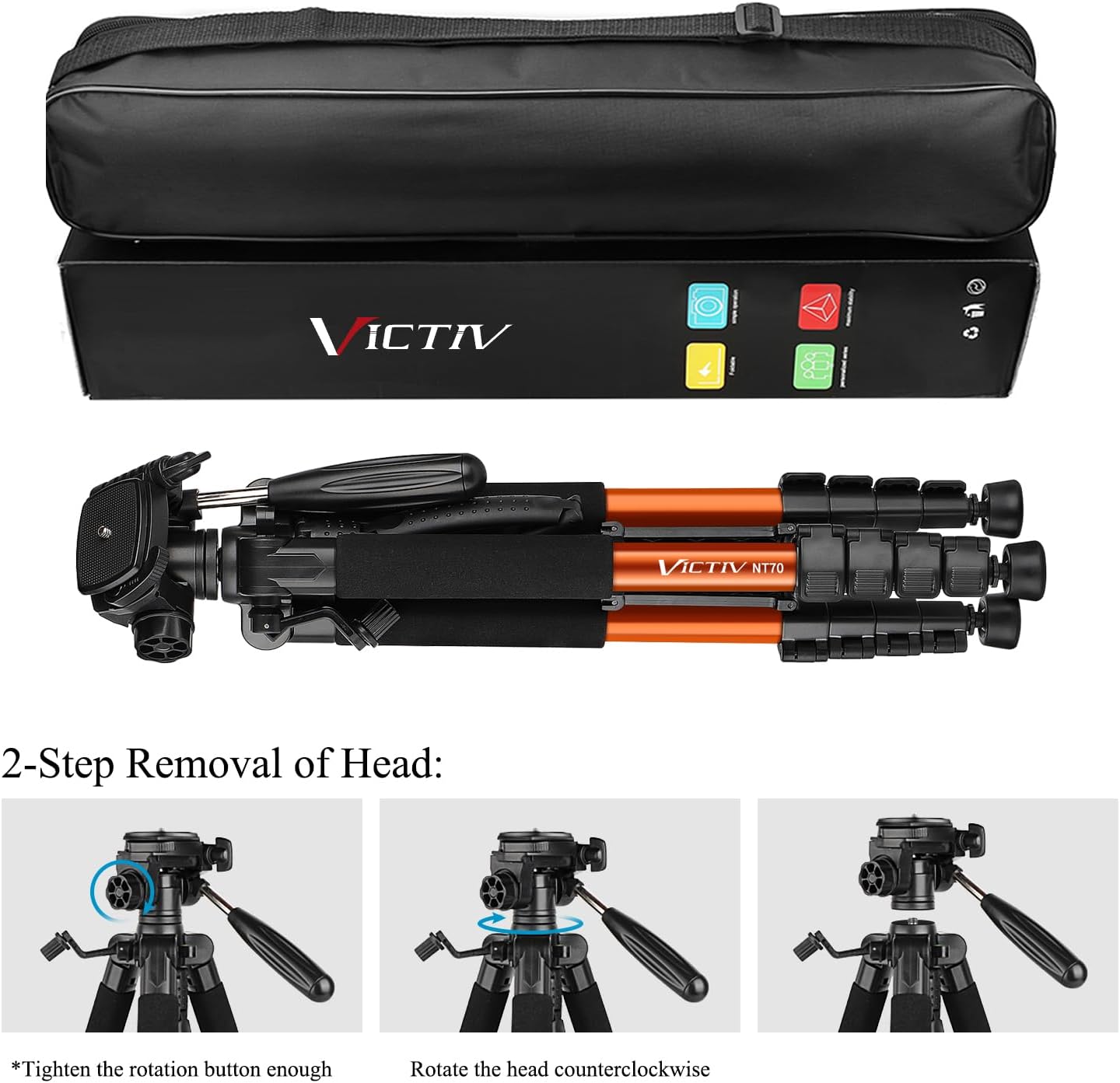 Victiv 182 cm Aluminium Camera Tripod, Lightweight and Compact Travel Tripod for DSLR with 3-Way Swivel, 360° Panoramic Ball Head and Phone Holder, Can Be Used for YouTube, Vlog and Video Conferencing(EU)