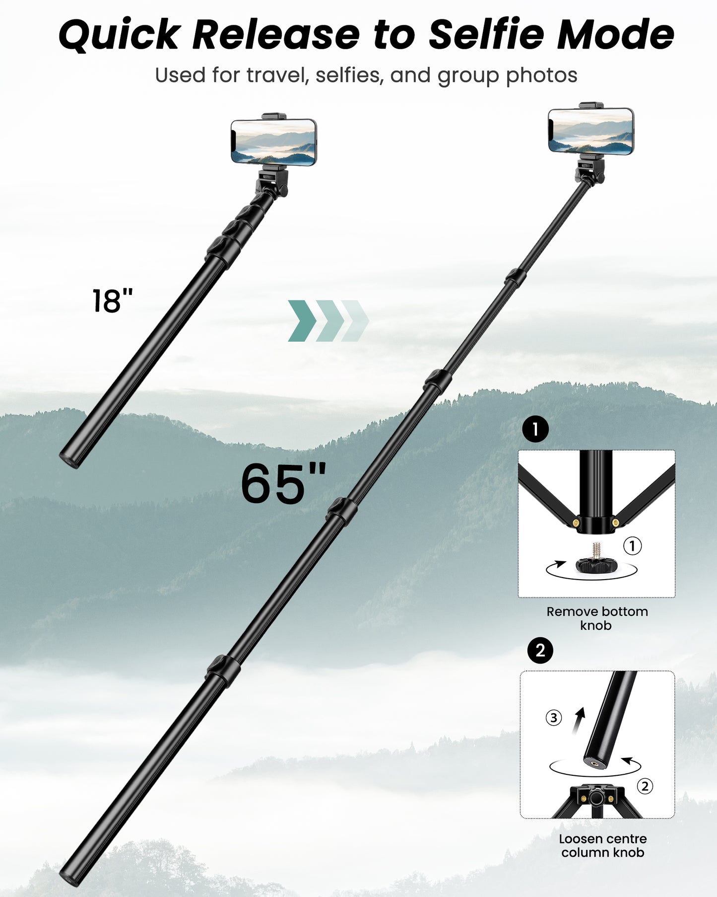 Victiv 77.5" Tall Tripod for Smartphone, Overhead Phone Tripod Stand with Flexible Gooseneck Compatible with iPhone 17/16/15/14/13/12, Portable Aluminum Selfie Stick Camera Tripod for Travel Vlogging(EU)