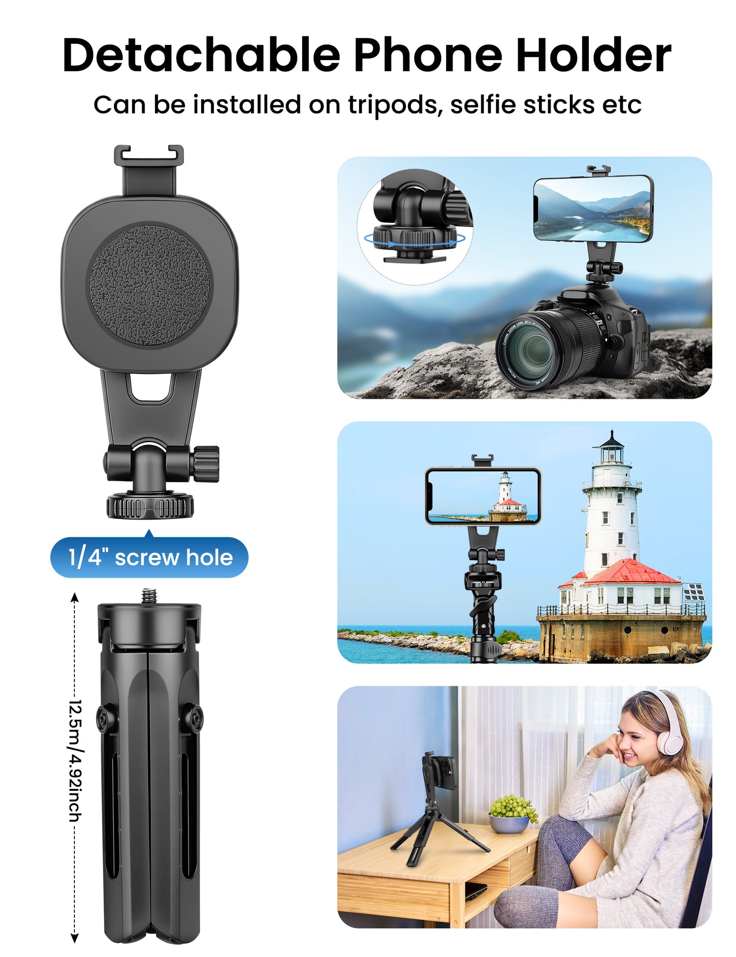 Magnetic Phone Tripod Stand with Cold Shoe, Mini Tripod for iPhone Magsafe, Compact Desk & Travel Cell Phone Stand with Adjustable Phone Holder, Lightweight and Portable for iPhone/Android