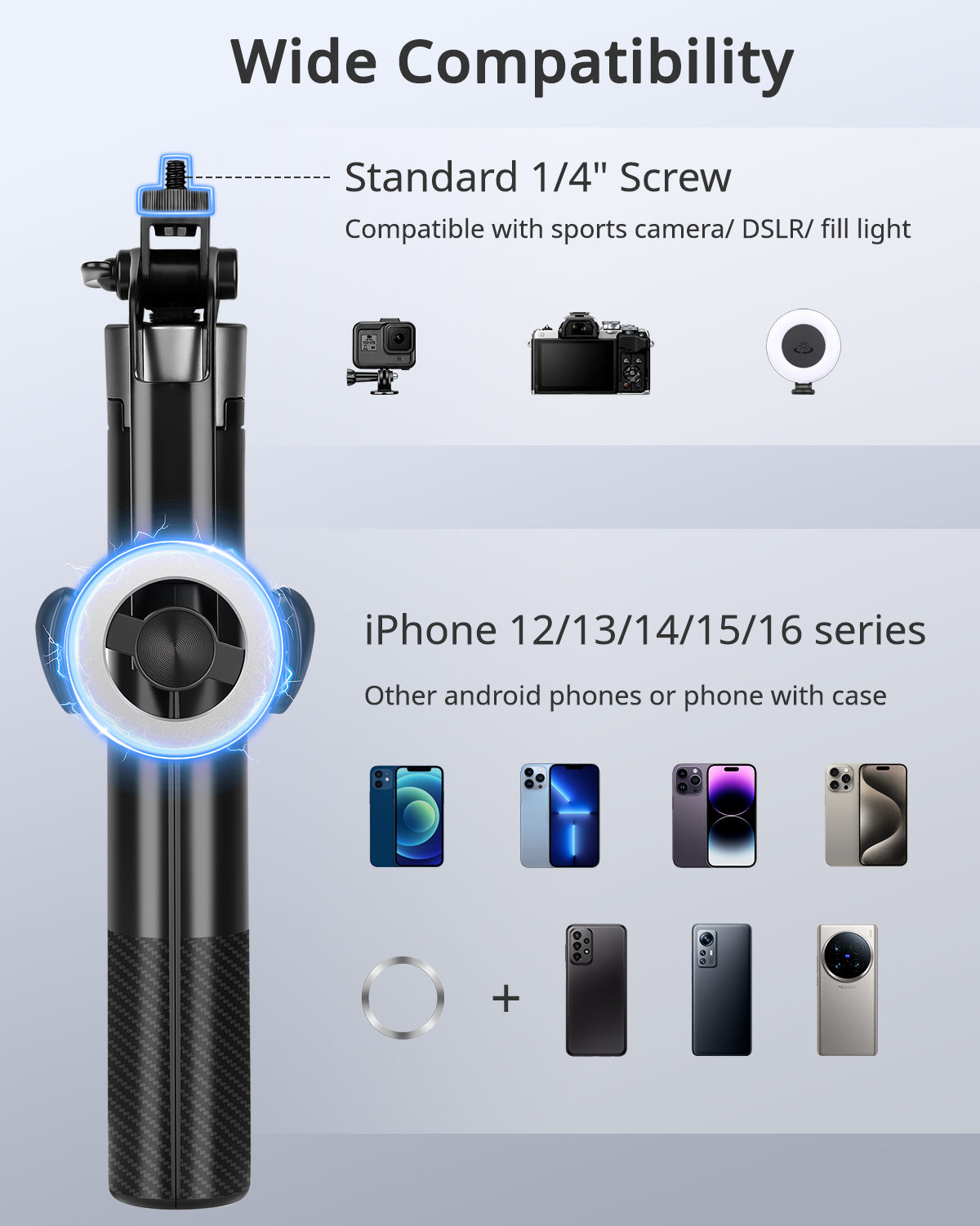 Victiv 70" Magnetic Golf Tripod for iPhone, Selfie Stick Phone Tripod All-in-One with Metal Stake, Portable Travel Tripods Stand for Selfies/Video Recording/Live, Compatible with iPhone & Android(EU)