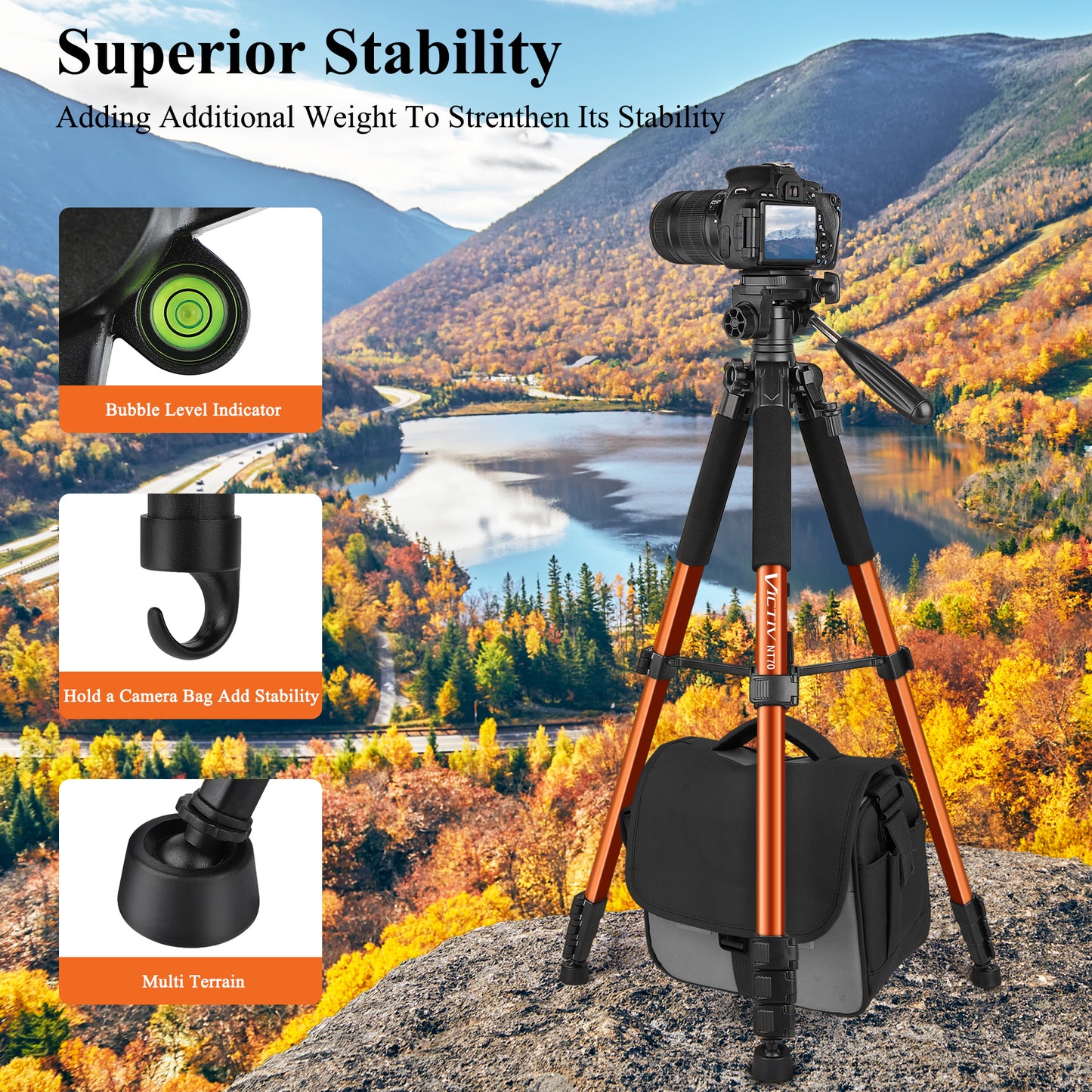 Victiv Tripod 74-Camera-Tripod for Cell Phone, Aluminum Professional Heavy Duty Camera Tripod Stand, Tripod for Camera DSLR SLR with Carry Bag, Compatible with Canon Nikon iPhone(US)