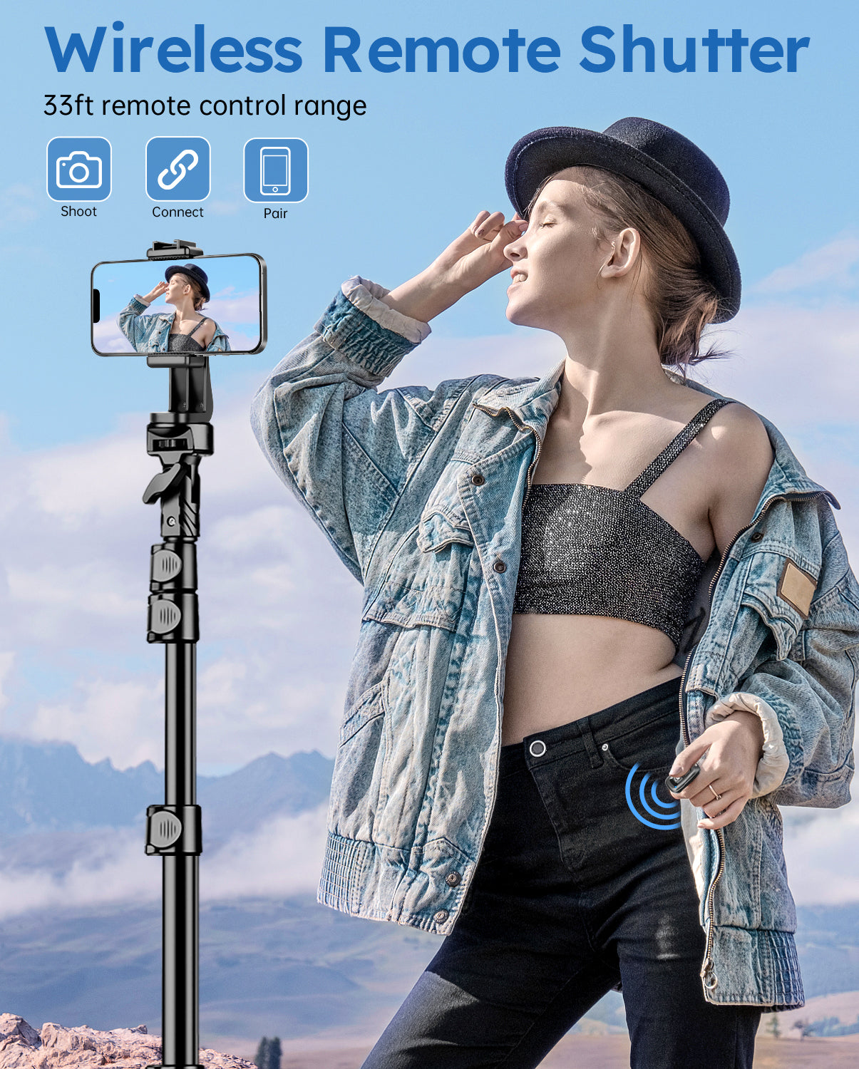Phone Tripod, 72" Camera Stand Tripod with Remote and Phone Holder, Stable & Adjustable Tall, Suit for iPhone/Digital Camera(US)