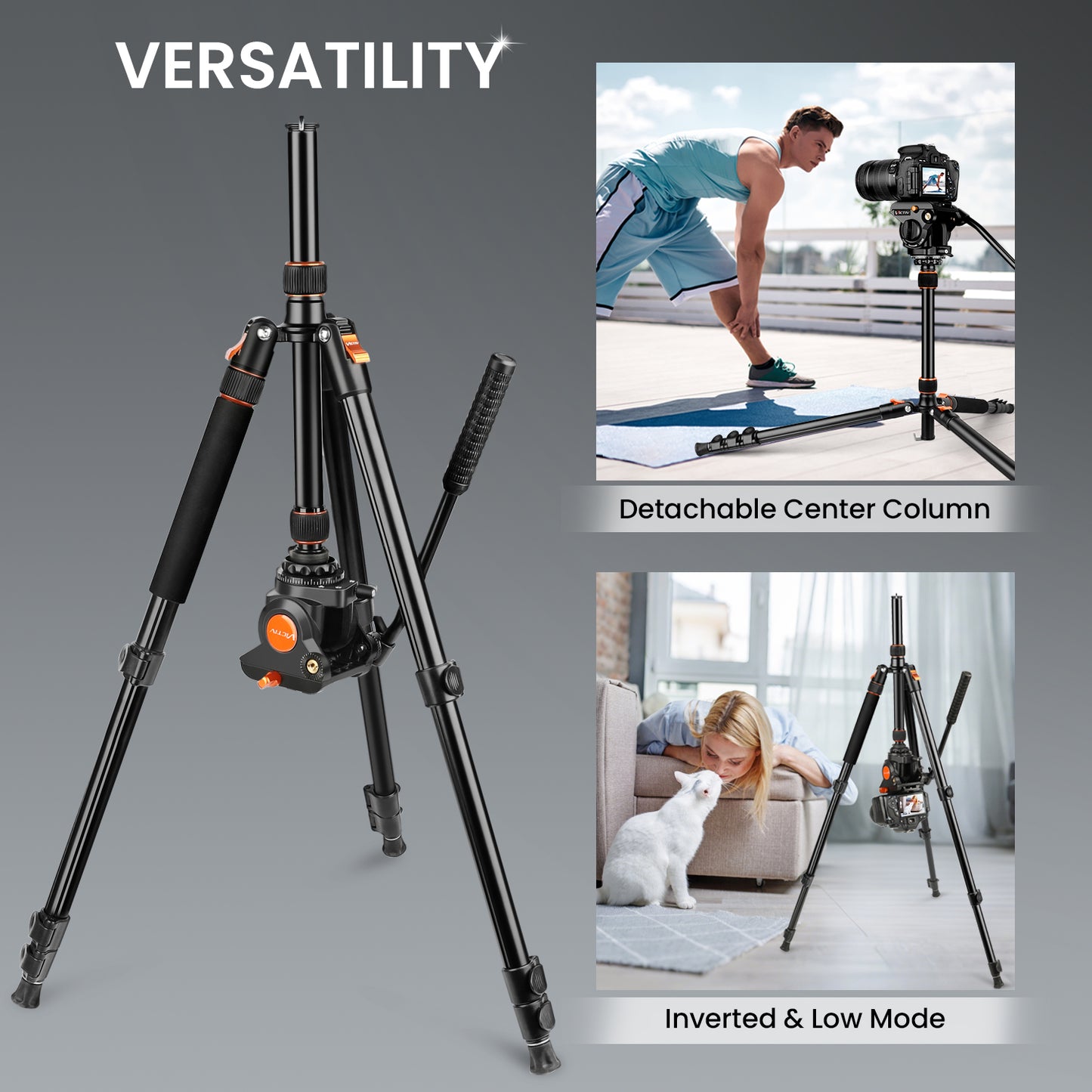 Camera Tripod Stand, 72" Video Tripod with Fluid Head, Heavy Duty Alunimum Professional, 1/4" & 3/8" Screw QR Plate Compatible with Canon Nikon Sony DSLR Camera Camcorder, Max Load 13.2lb(US)
