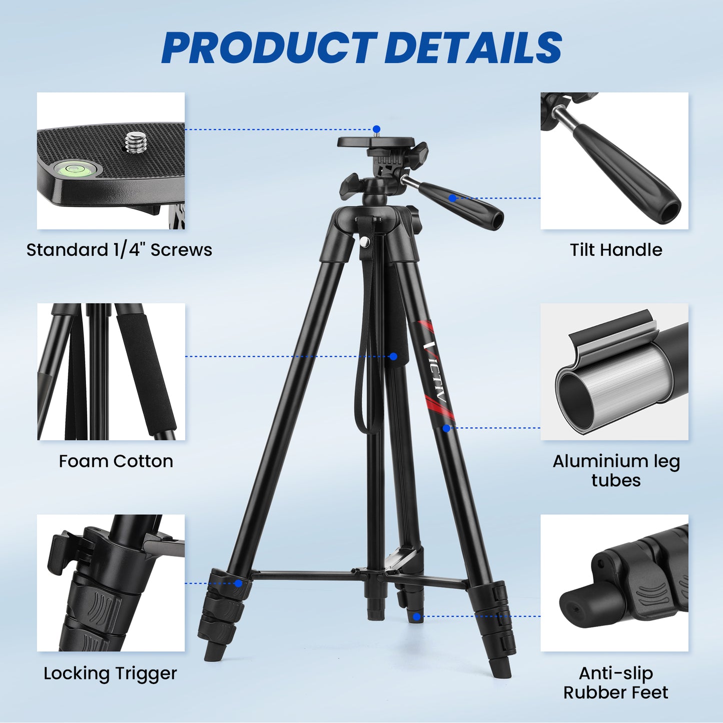 Victiv 64'' Tripod for iPhone, Phone Tripods with Remote and Mobile Phone Stand for Filming, Aluminum Lightweight Travel Tripod for Samsung Smartphone/DSLR/Camera, Portable Extendable Camera Stand(EU)
