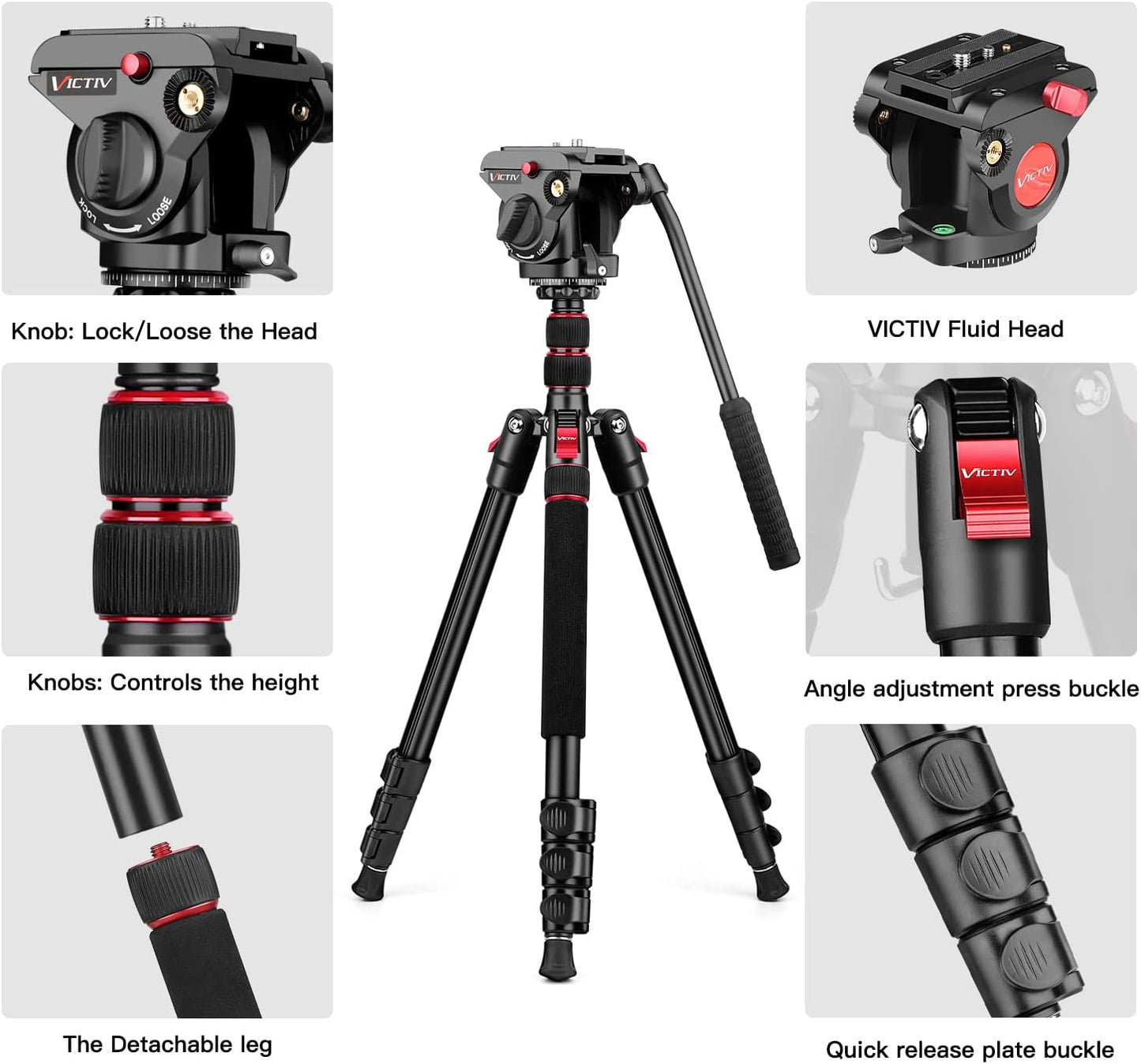 Tripod Camera Tripods, 72" Video Tripod with Fluid Head, Aluminum Heavy Duty Tripod with Carry Bag, Professional Camera Tripods & Monopods, Compatible with Video Camera, DSLR, Camcorder