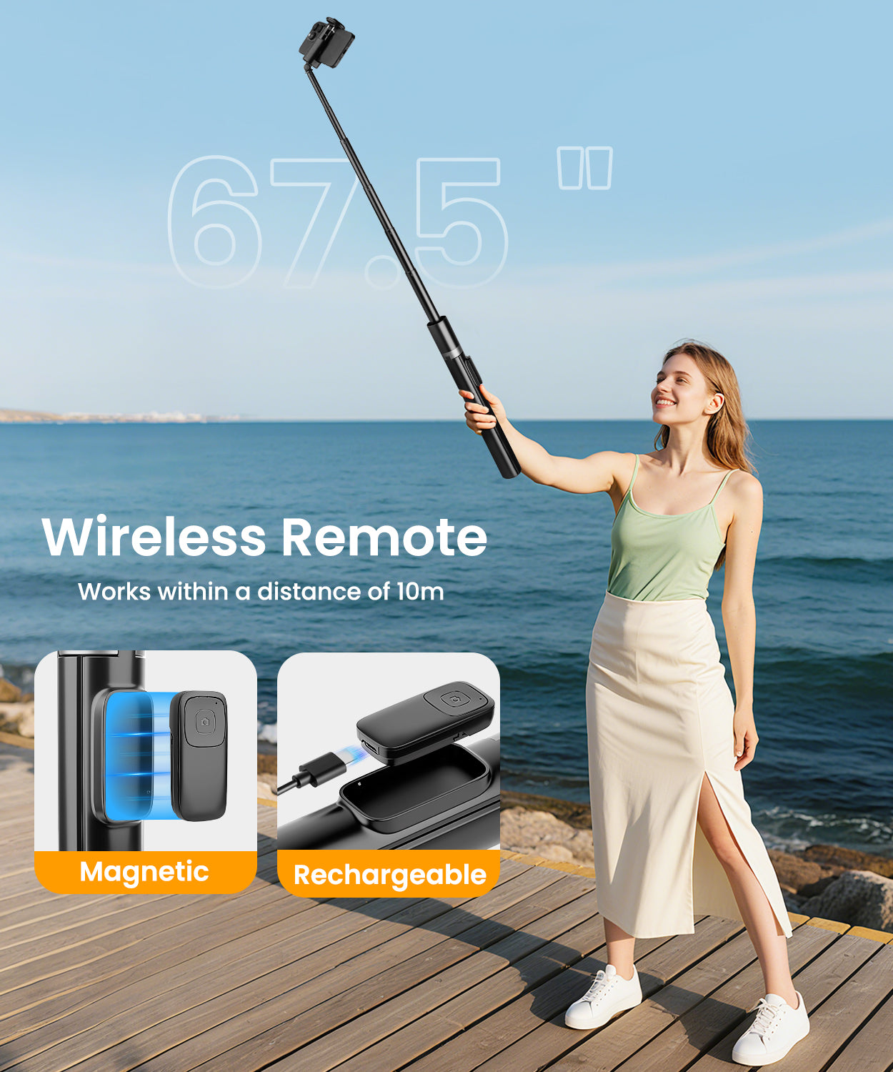 68" Auto-Open Phone Tripod & Selfie Stick with Remote and Fill Light, Extendable Cell Phone Tripod Stand, Phone Stand for Video Recording, Travel, Vlogging, Compatible with iPhone/Android, Black(US)