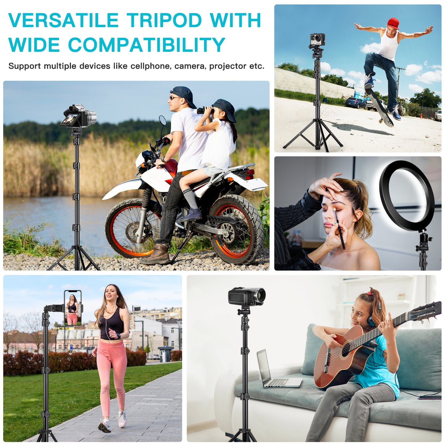 74" Flexible Phone Tripod, Tall Cell Phone Tripod with Adjustable Gooseneck & Remote, Portable Camera Cellphone Stand for Video Recording, Compatible with iPhone Android