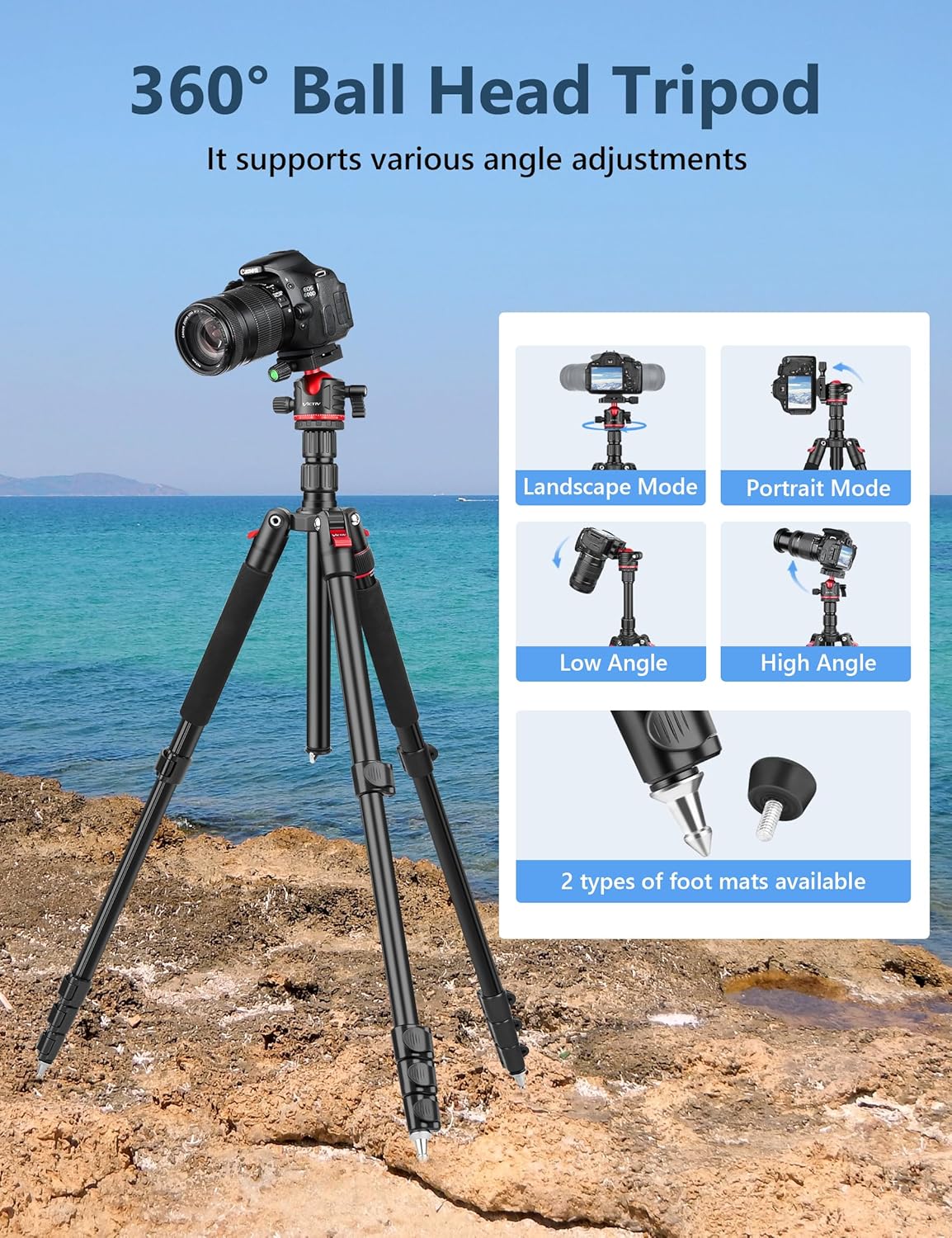 Victiv 78" Aluminium Camera Tripod for DSLR, Spotting Scope, Telescope, Binoculars, Professional Heavy Duty Camera Tripod Stand for Photography Video Recording