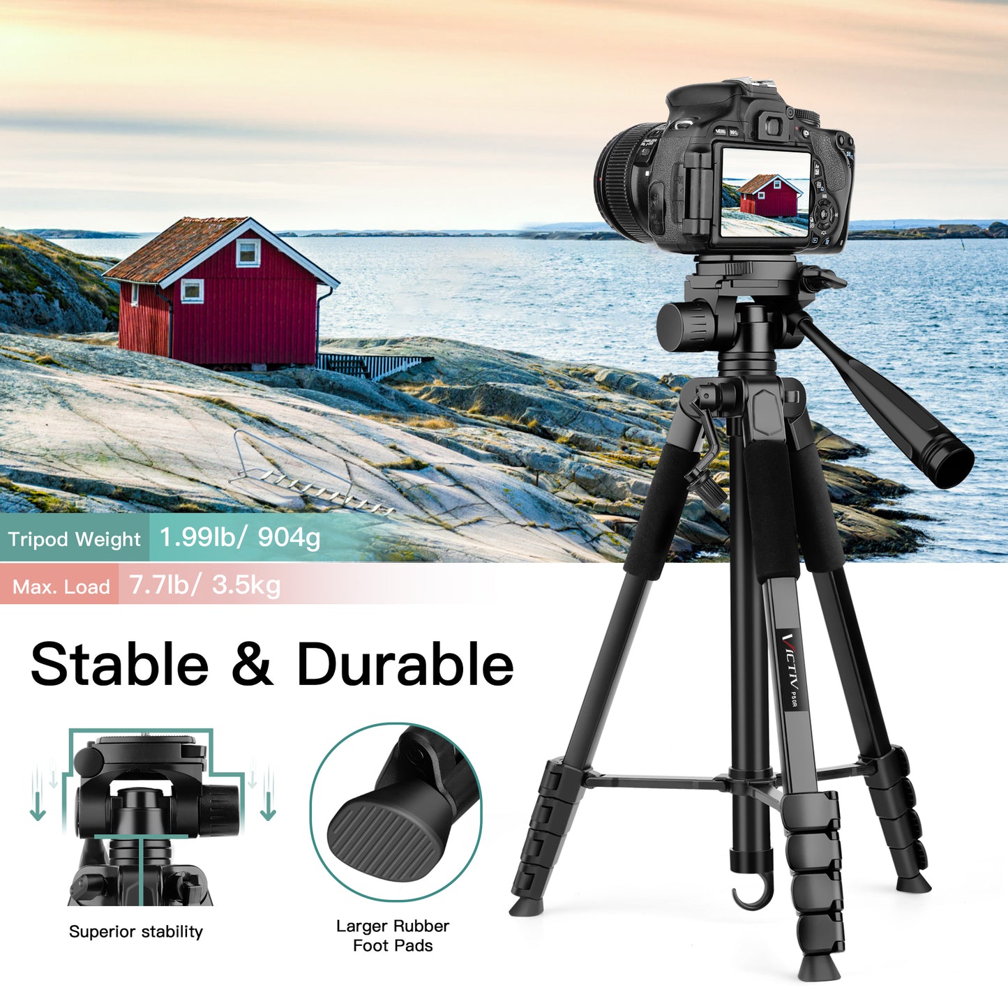 Victiv 67.7" Camera Tripod, Camera Stand Lightweight Tripod for Smartphone with Detachable Head, Portable Travel DSLR Tripod for Canon/Nikon/Sony/Fuji（EU）