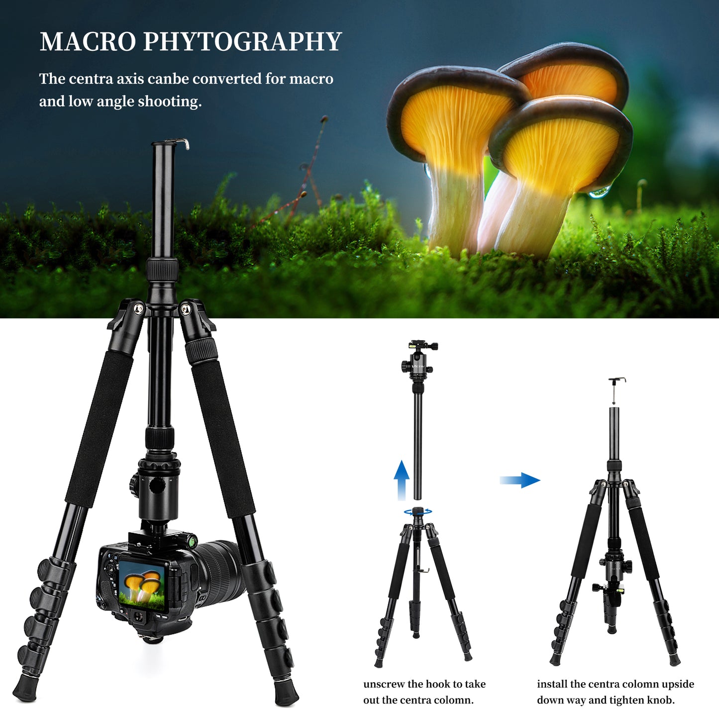 VICTIV 78" Tripod for Camera, Tall DSLR Tripod & Monopods, Professional Heavy Duty Tripod for Spotting Scopes, Binocular, Aluminum Camera Tripods Stand, Compatible with Canon Nikon Sony (BLACK US))