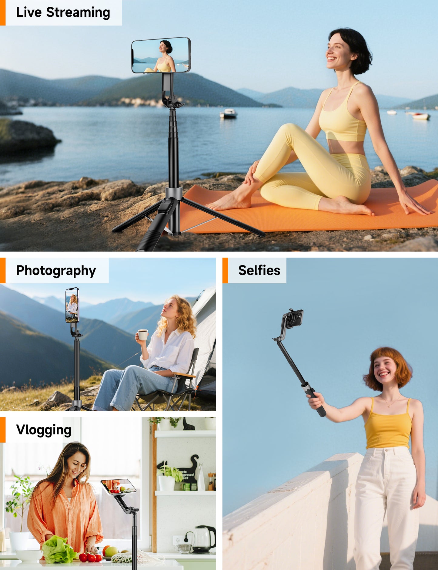 Magnetic Phone Tripod, 70" Selfie Stick Tripod for iPhone Magsafe with Rechargeable Remote & 2 in 1 Magnetic Holder, Portable Cellphone Stand for Recording Travel, Compatible with iPhone and Android-P67