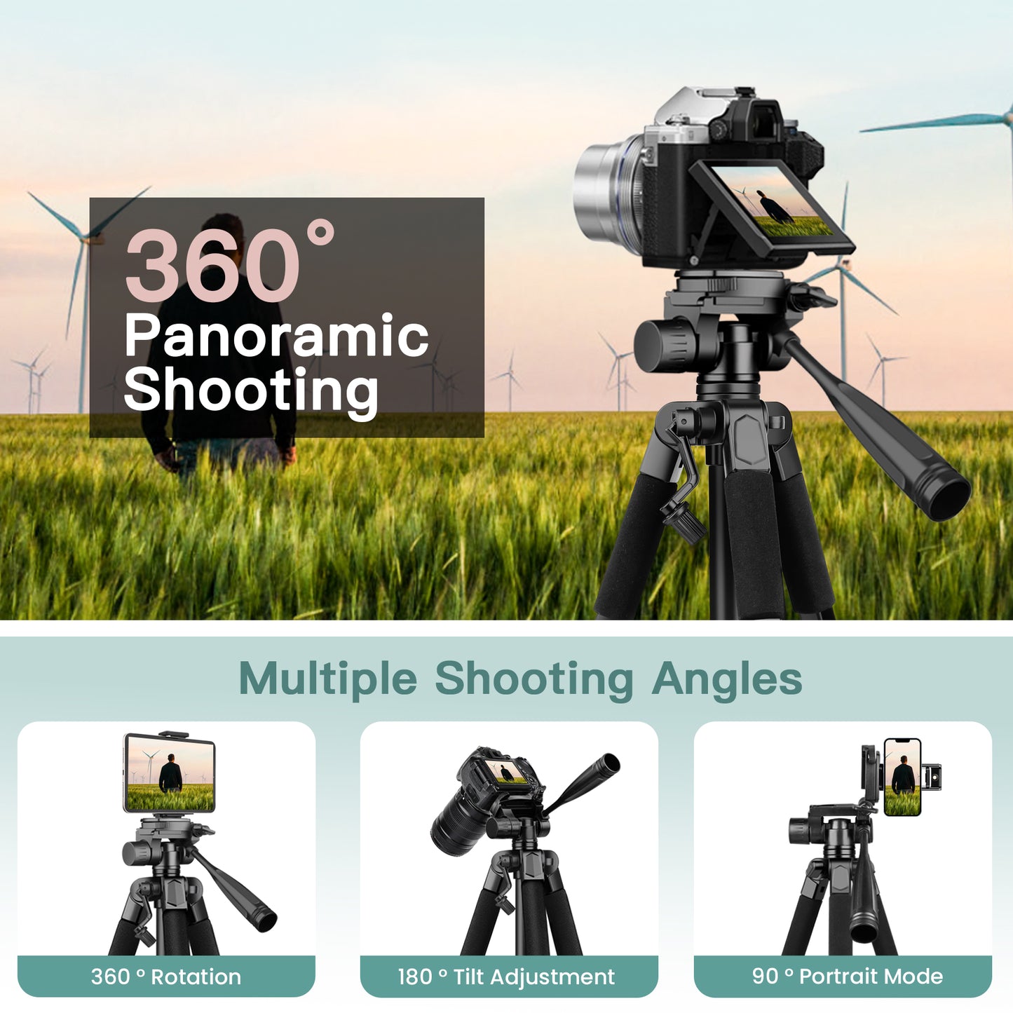 Camera Tripod Stand, 68" Phone Tripod for Tablet with Remote and Holder, Lightweight and Compact Travel Tripod for Canon Sony Camera, Compatible with DSLR, iPhone, iPad(US)