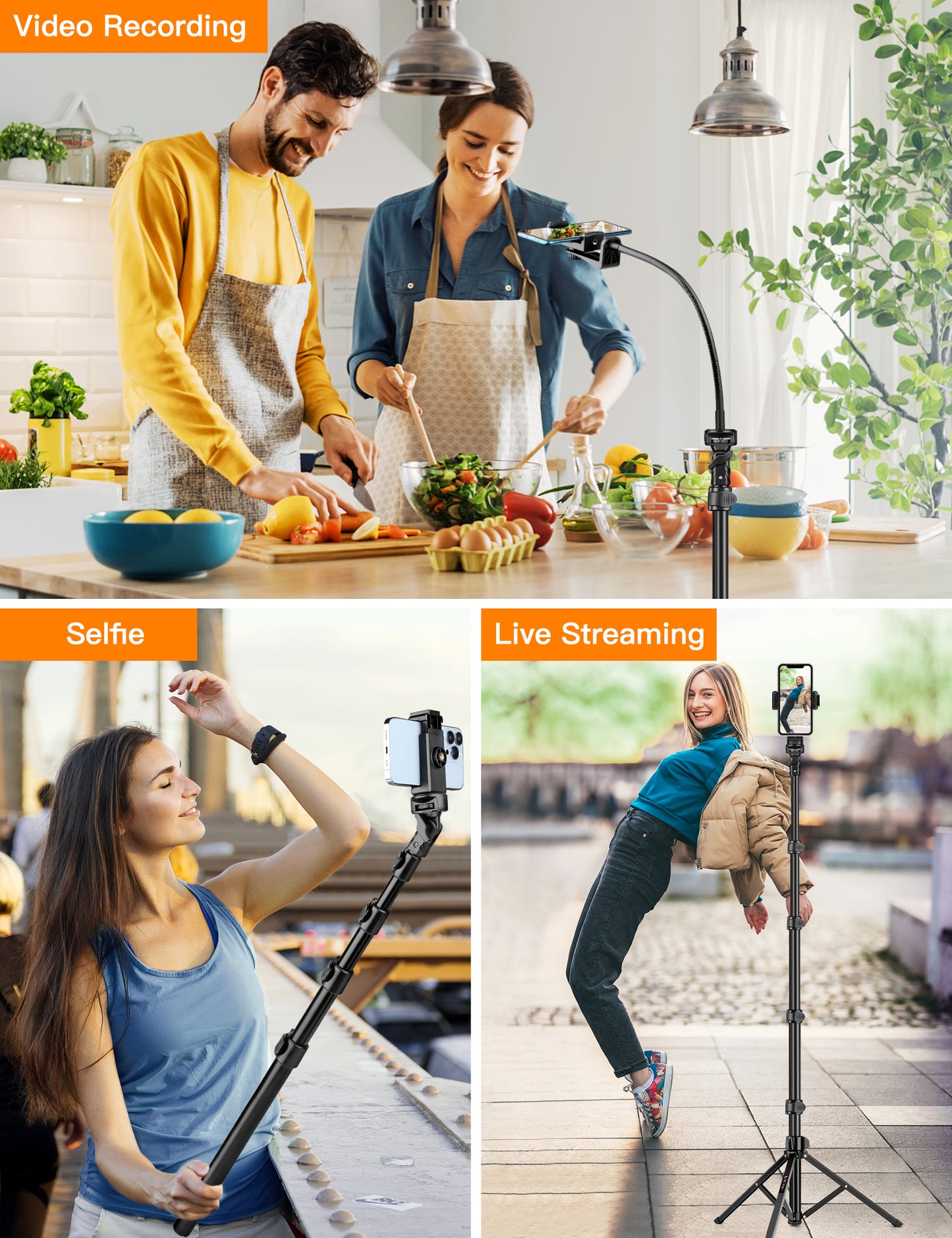 Phone Tripod, 86" Tall Tripod for iPhone with Flexible Gooseneck & Remote, Portable Aluminum Cellphone Stand for Selfies, Video Recording,Travel, Compatible with iPhone Android