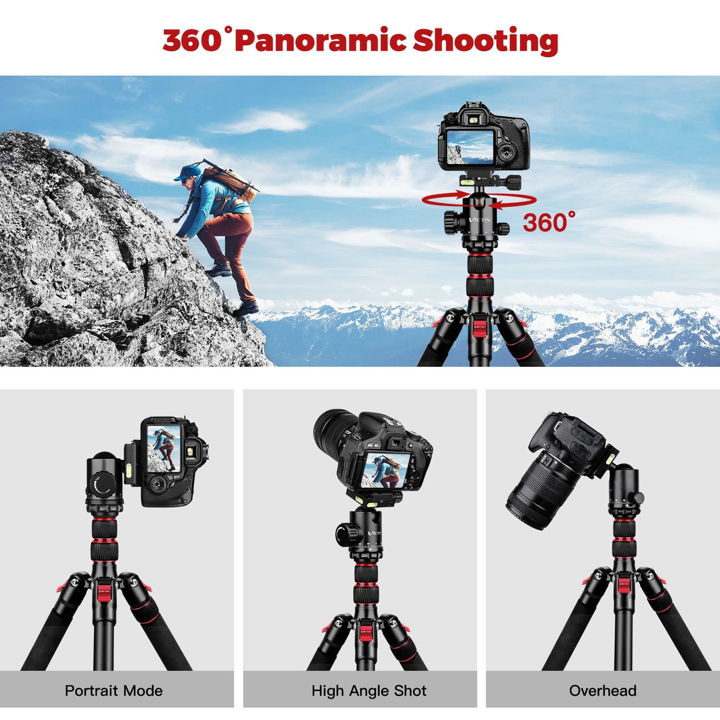 Camera Tripod, 80" Aluminum Heavy Duty Camera Tripod Stand with 360° Ball Head, Phone Holder & Carry Bag, Professional Camera Tripods & Monopods for Camera, Phone, 34lb Max Load(US)