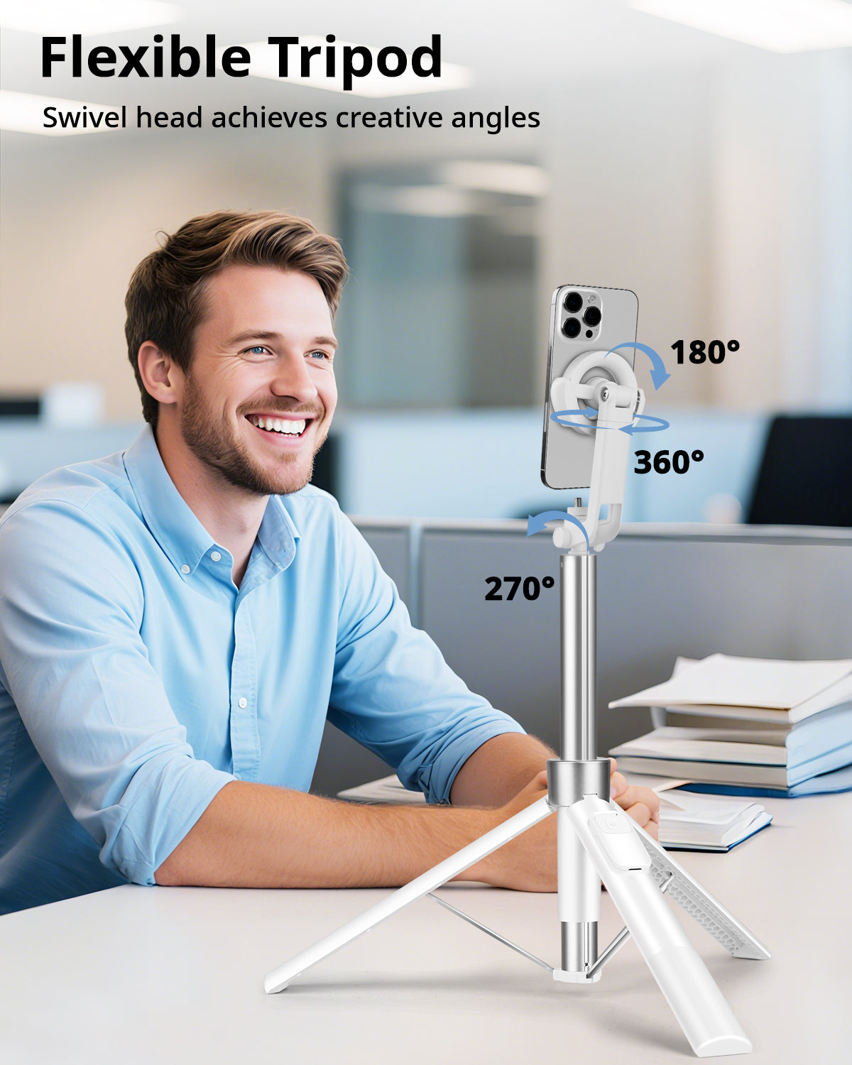 Victiv Magnetic Selfie Stick Tripod for iPhone, 70" Phone Tripod Stand for Filming with Rechargeable Remote, Mag-safe Selfie Stick for Video Recording, Vlogging & Content Creation-White(EU)