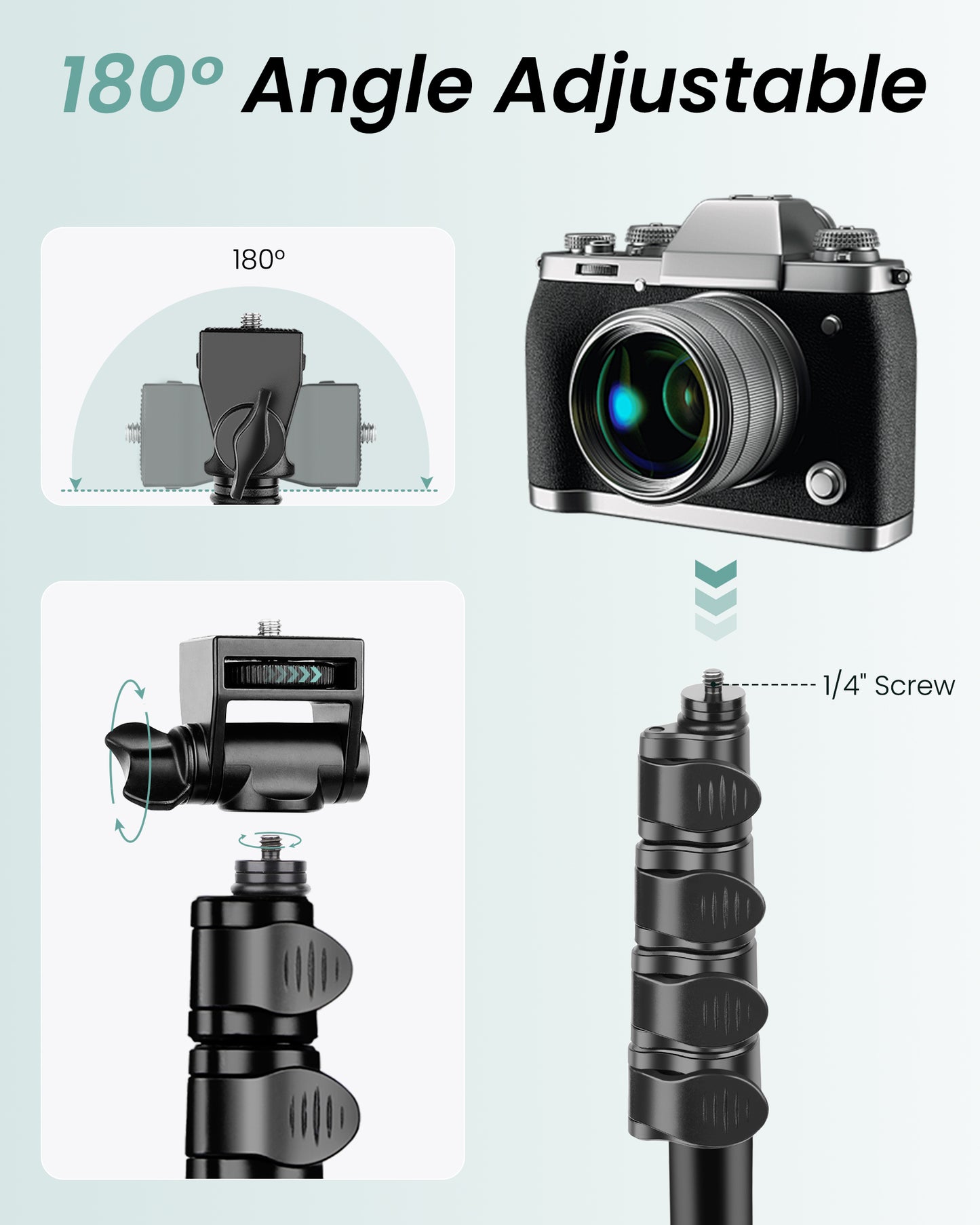 Victiv 77.5" Tall Tripod for Smartphone, Overhead Phone Tripod Stand with Flexible Gooseneck Compatible with iPhone 17/16/15/14/13/12, Portable Aluminum Selfie Stick Camera Tripod for Travel Vlogging(EU)