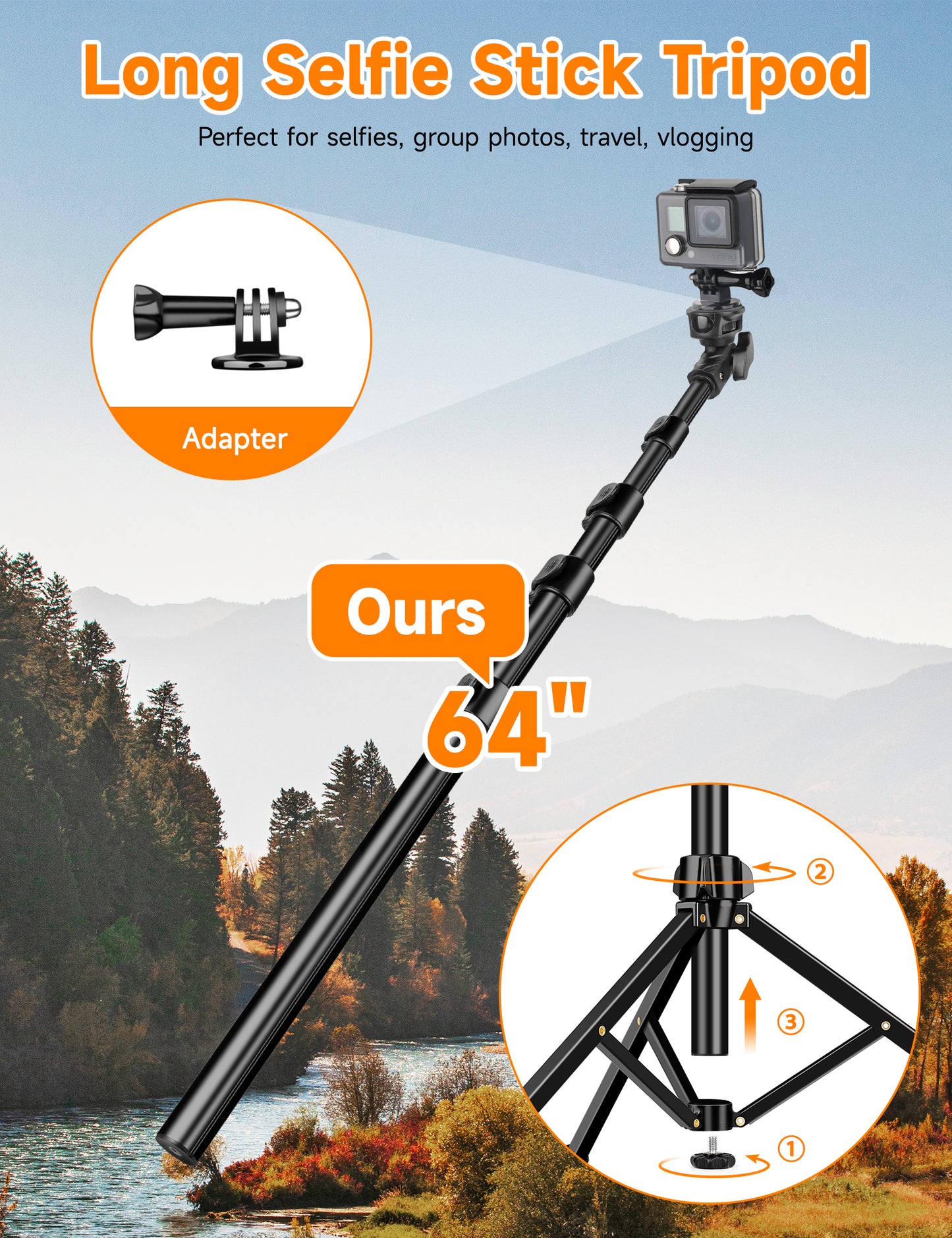 Phone Tripod, 71" Portable Cellphone Tripod Stand with Remote & Phone Holder, Camera Stand for iPhone, Compatible with Camera iPhone/Android Smartphone/Gopro(US))