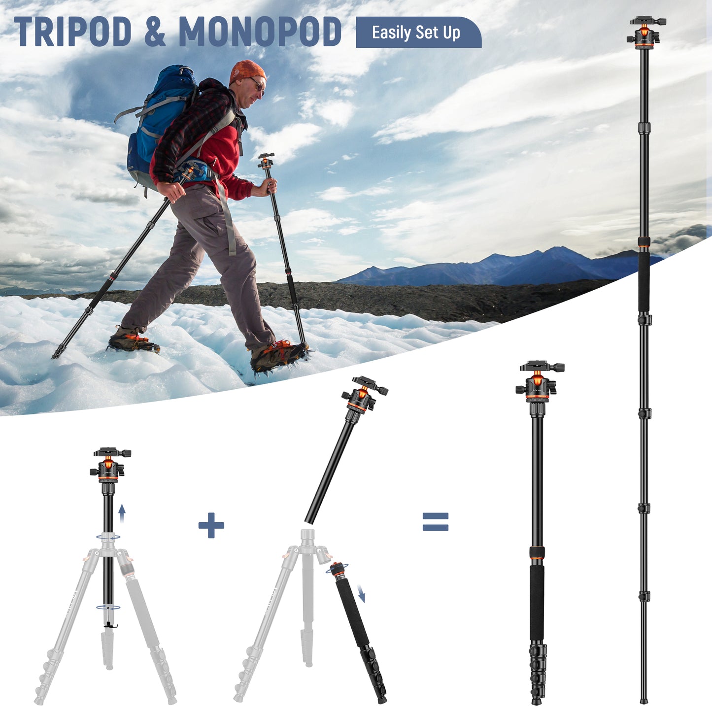Victiv 78"/ 198cm Camera Tripod for Canon Sony Nikon, DSLR Tripod Lightweight with Monopod for Travel, Compact Tripods with Ball Head and Phone Holder, Tall Camera Stand Max Load 8kg(EU)