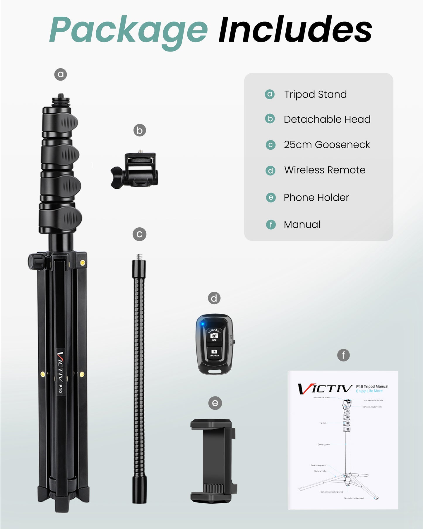 Victiv 77.5" Tall Tripod for Smartphone, Overhead Phone Tripod Stand with Flexible Gooseneck Compatible with iPhone 17/16/15/14/13/12, Portable Aluminum Selfie Stick Camera Tripod for Travel Vlogging(EU)