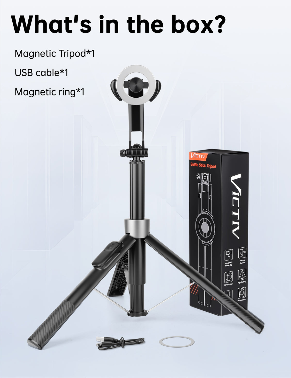 Magnetic Phone Tripod, 70" Selfie Stick Tripod for iPhone Magsafe with Rechargeable Remote & 2 in 1 Magnetic Holder, Portable Cellphone Stand for Recording Travel, Compatible with iPhone and Android-P67