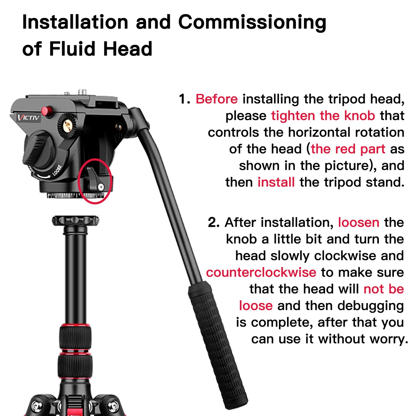 Victiv Camera Tripod, 72" Video Tripod with Fluid Head, Aluminum Heavy Duty Tripod with Carry Bag, Professional Camera Tripods & Monopods, Compatible with Canon, Sony, DSLR, Camcorder(US