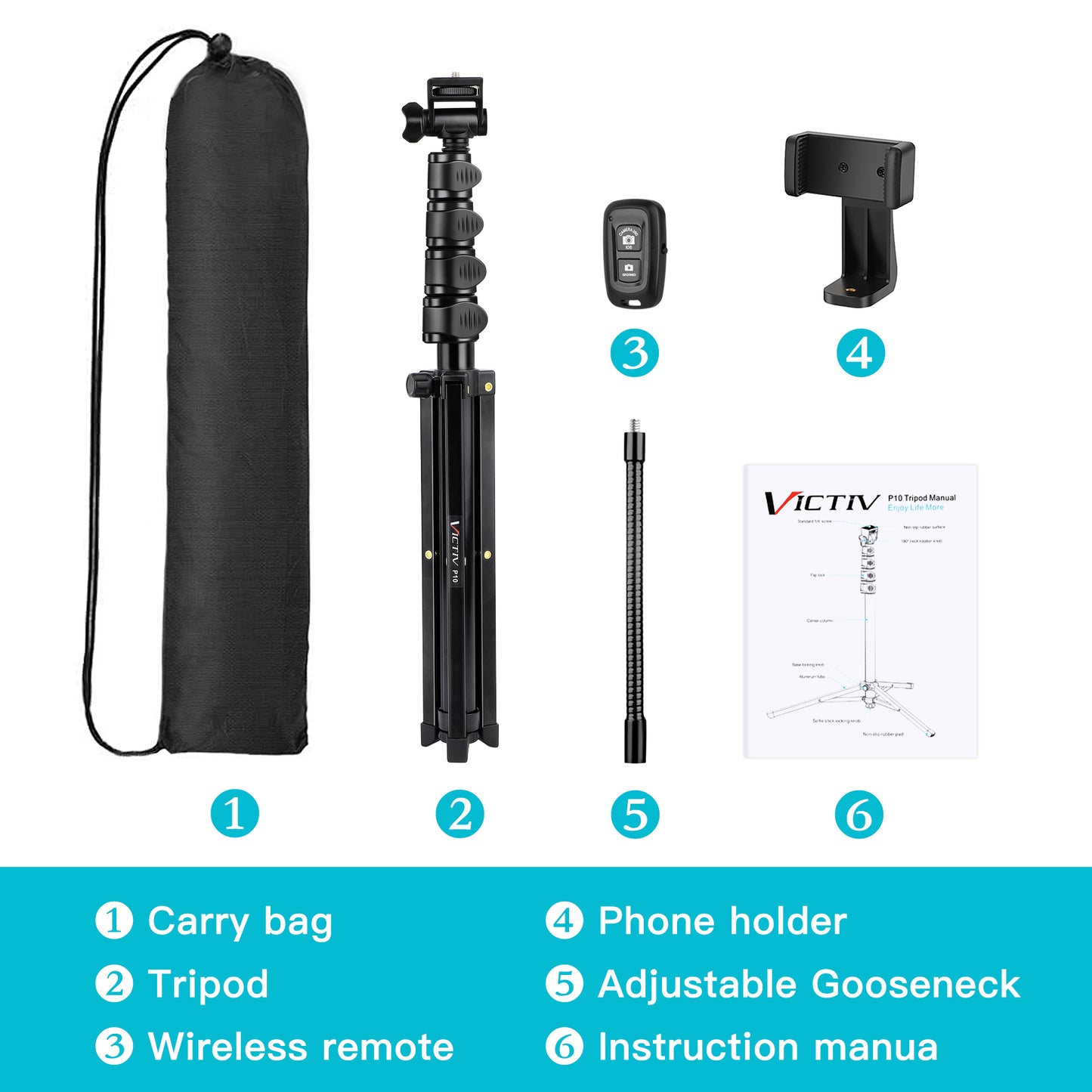 74" Flexible Phone Tripod, Tall Cell Phone Tripod with Adjustable Gooseneck & Remote, Portable Camera Cellphone Stand for Video Recording, Compatible with iPhone Android