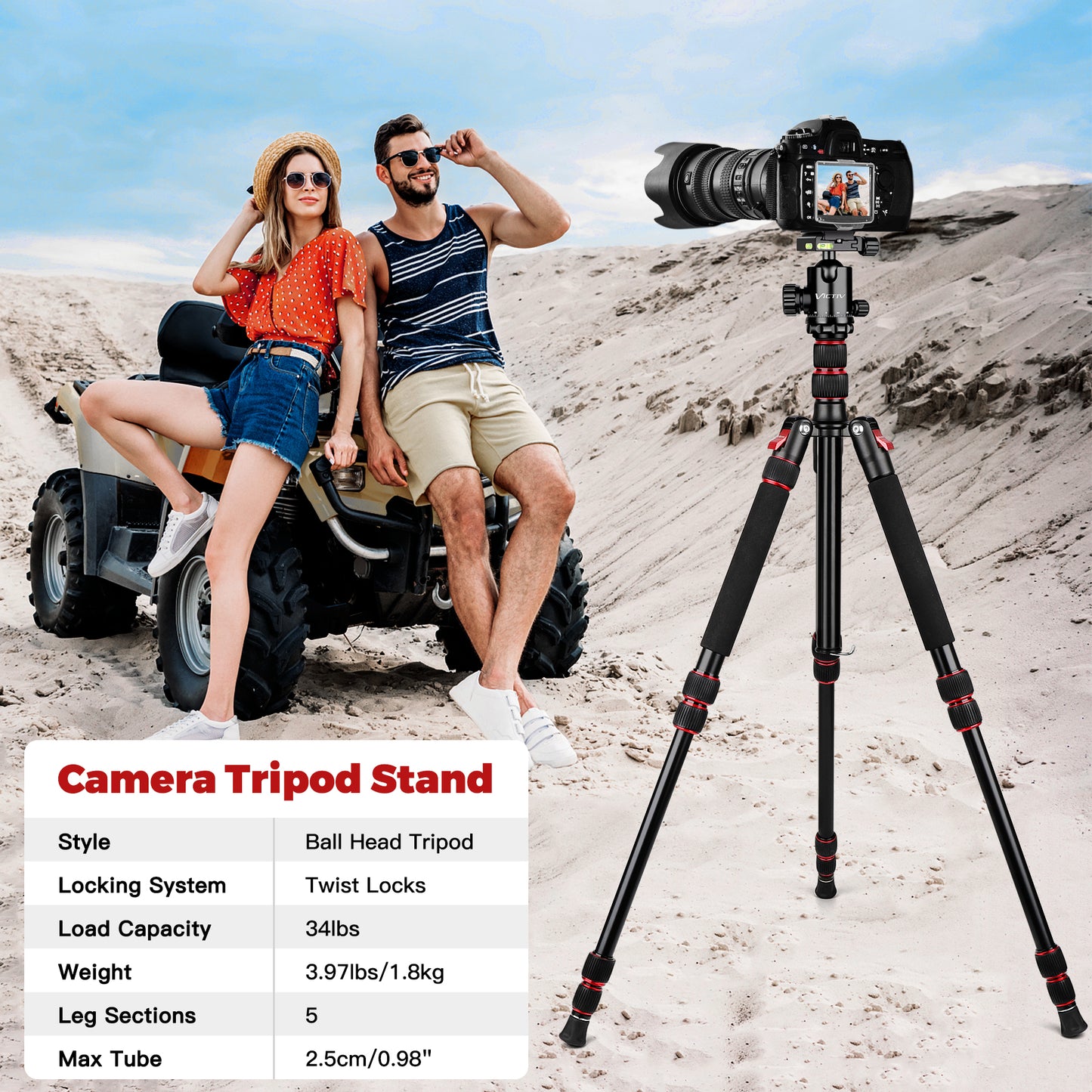 Camera Tripod, 80" Aluminum Heavy Duty Camera Tripod Stand with 360° Ball Head, Phone Holder & Carry Bag, Professional Camera Tripods & Monopods for Camera, Phone, 34lb Max Load(US)