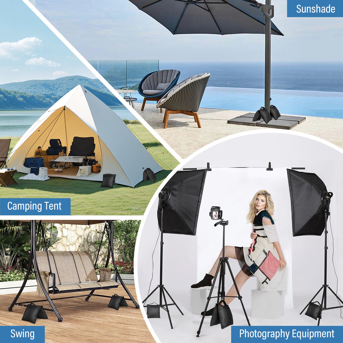 Victiv 4 Pack Sand Bags for Light Stand Photo Studio, Gazebo Weights Heavy Duty Sandbags, 22.4×10.4" Oxford Cloth Weight Bags for Tripod, Pop up Tent, Sun Umbrella Base, Fishing Chair, Max Load 11.7kg（EU）