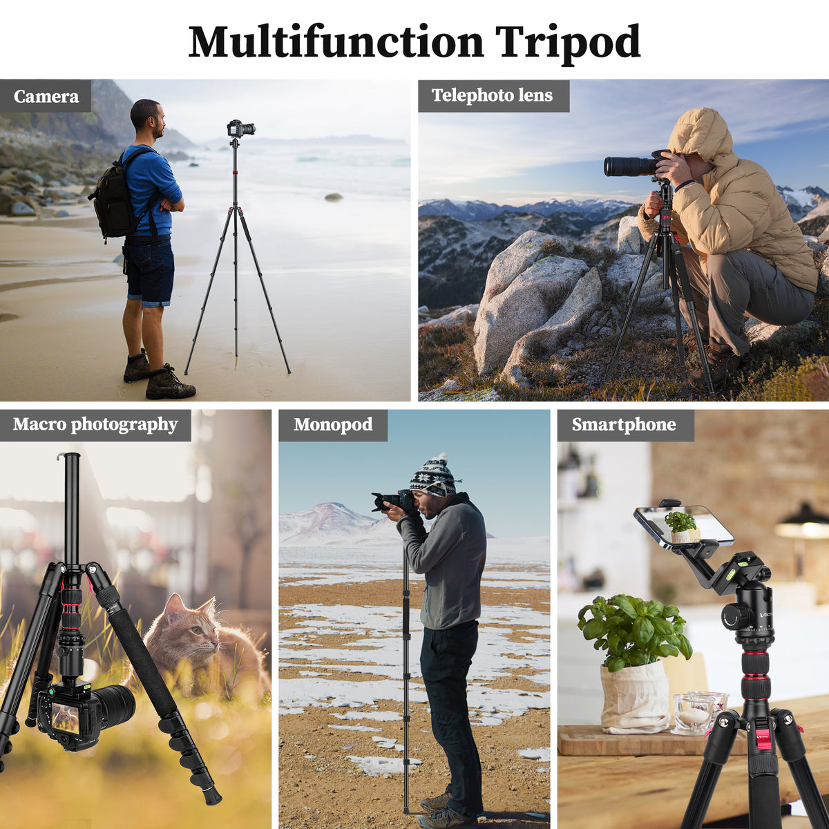 Professional Tripod for Camera, Victiv 81 inch Aluminium Compact Travel Camera Tripod Monopod Heavy Duty with Phone Mount, Compatible with Canon Nikon Sony(us)