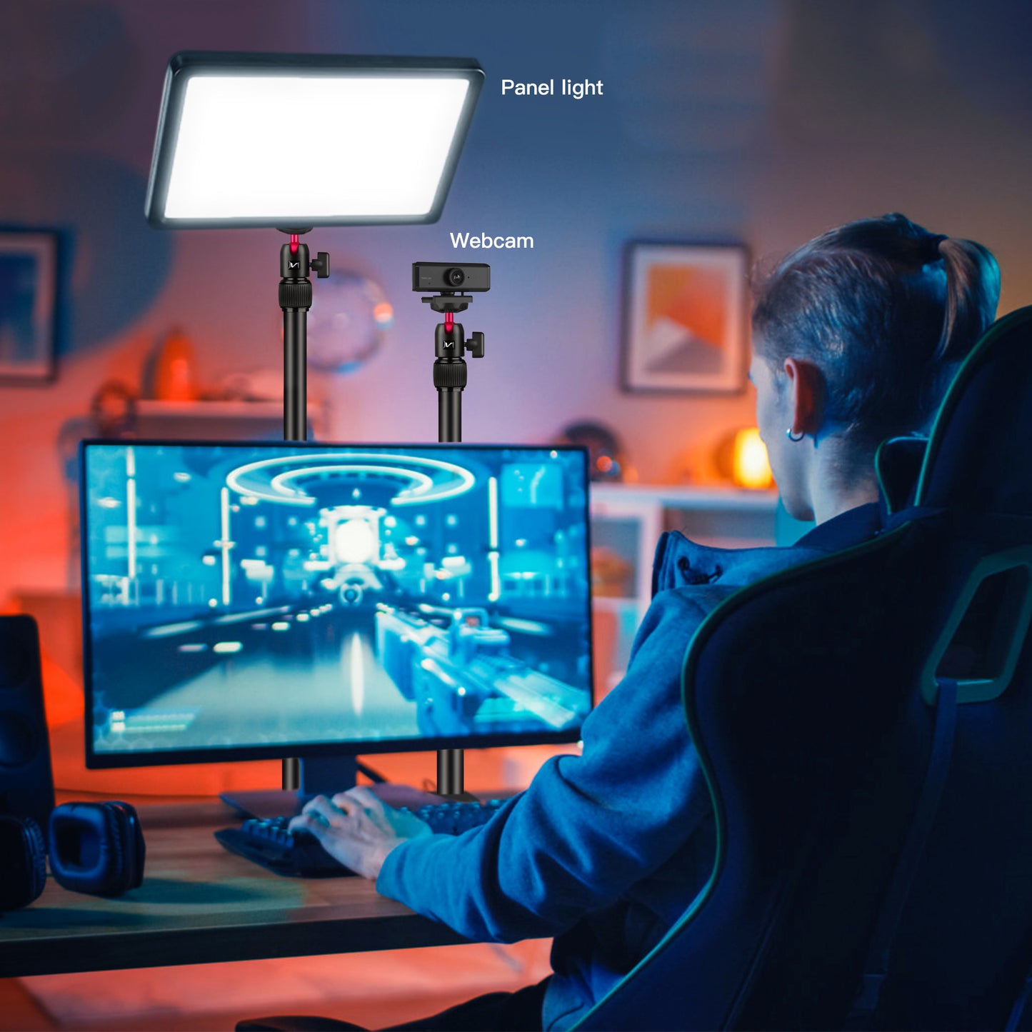 Victiv Webcam Desk Mount, 14.5"- 41.3" Aluminum Adjustable Table Stand, C-clamp Tabletop Light Stand with 1/4" Ball Head for Smartphone/Camera/Webcam/Ring Light- Red(EU))