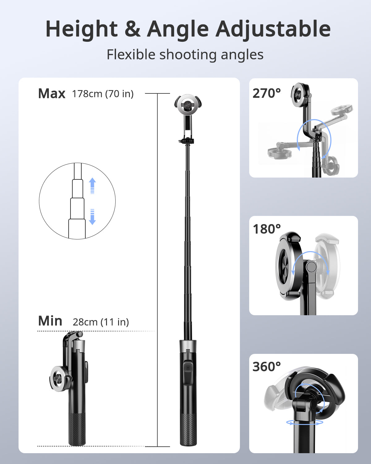 Victiv Magnetic Selfie Stick Tripod for iPhone, 70" Tall Phone Tripod Stand for Filming Extendable with Remote, Tripods for Smartphone Compatible with Mag-Safe iPhone 17/16/15/14/13 Pro Max & Android(EU)